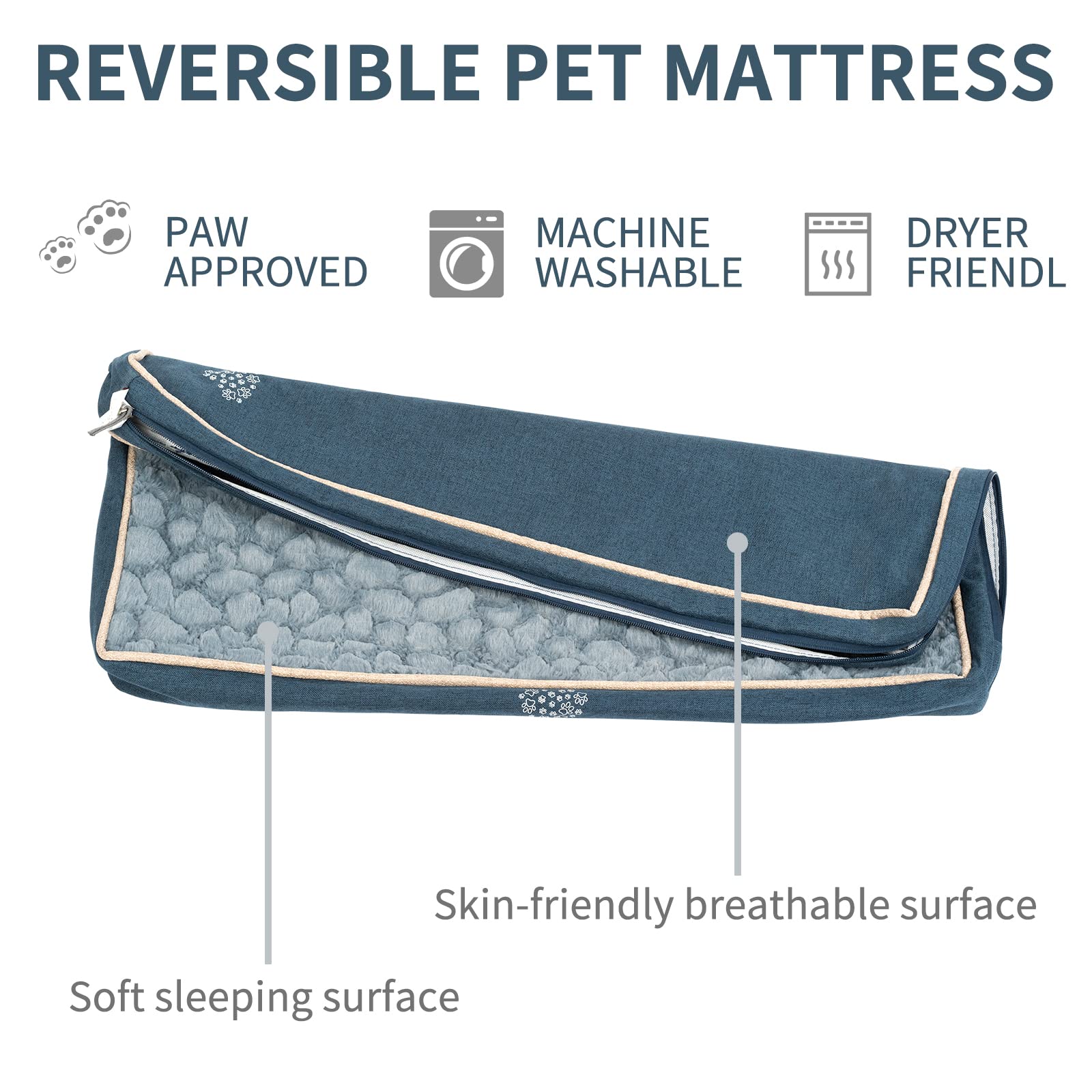 Vankean Waterproof Dog Crate Pad Bed Mat Reversible (Cool & Warm), Removable Washable Cover & Waterproof Inner Lining, Pet Crate Mattress For Cats And Dogs, Joint Relief Dog Bed For Crate, Navy/Grey