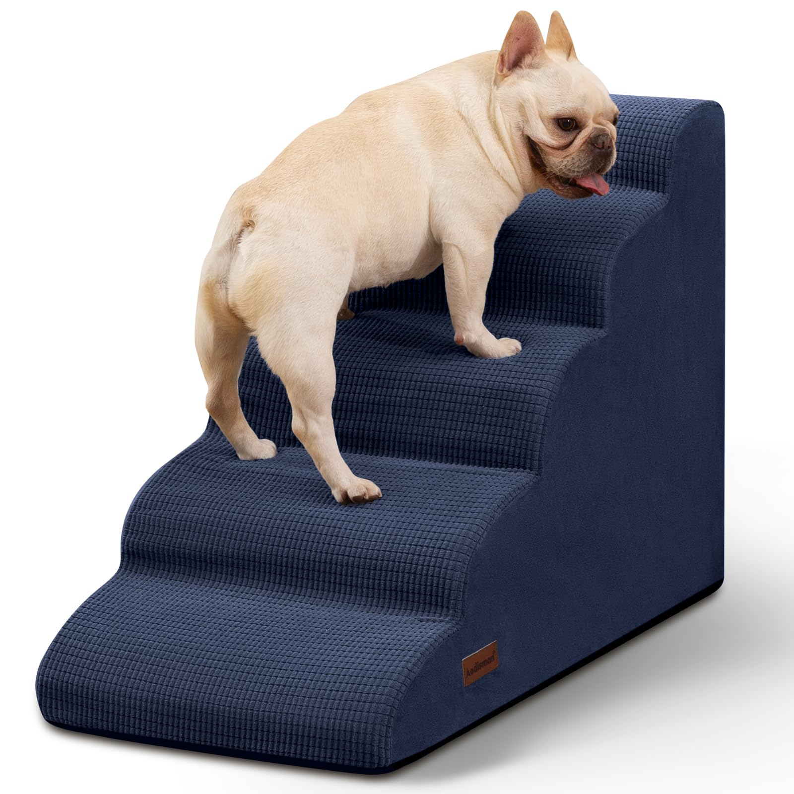 Aodisman 5-Step Dog Stairs and Ramp for High Bed, Non-Slip Sturdy Pet Steps for Small Dogs and Cats,22.2 H,Blue