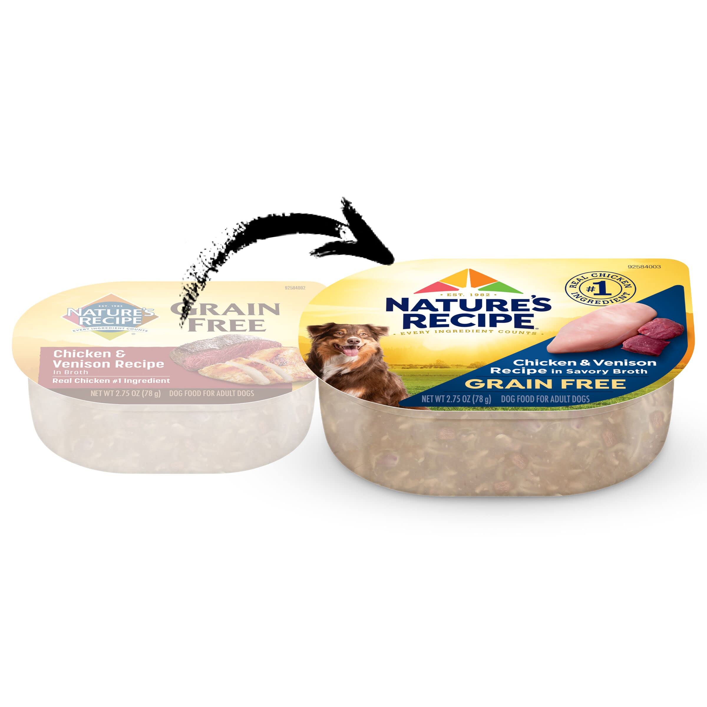 Nature's Recipe Grain Free Wet Dog Food, Chicken & Venison, 2.75 oz Cup, Pack of 12