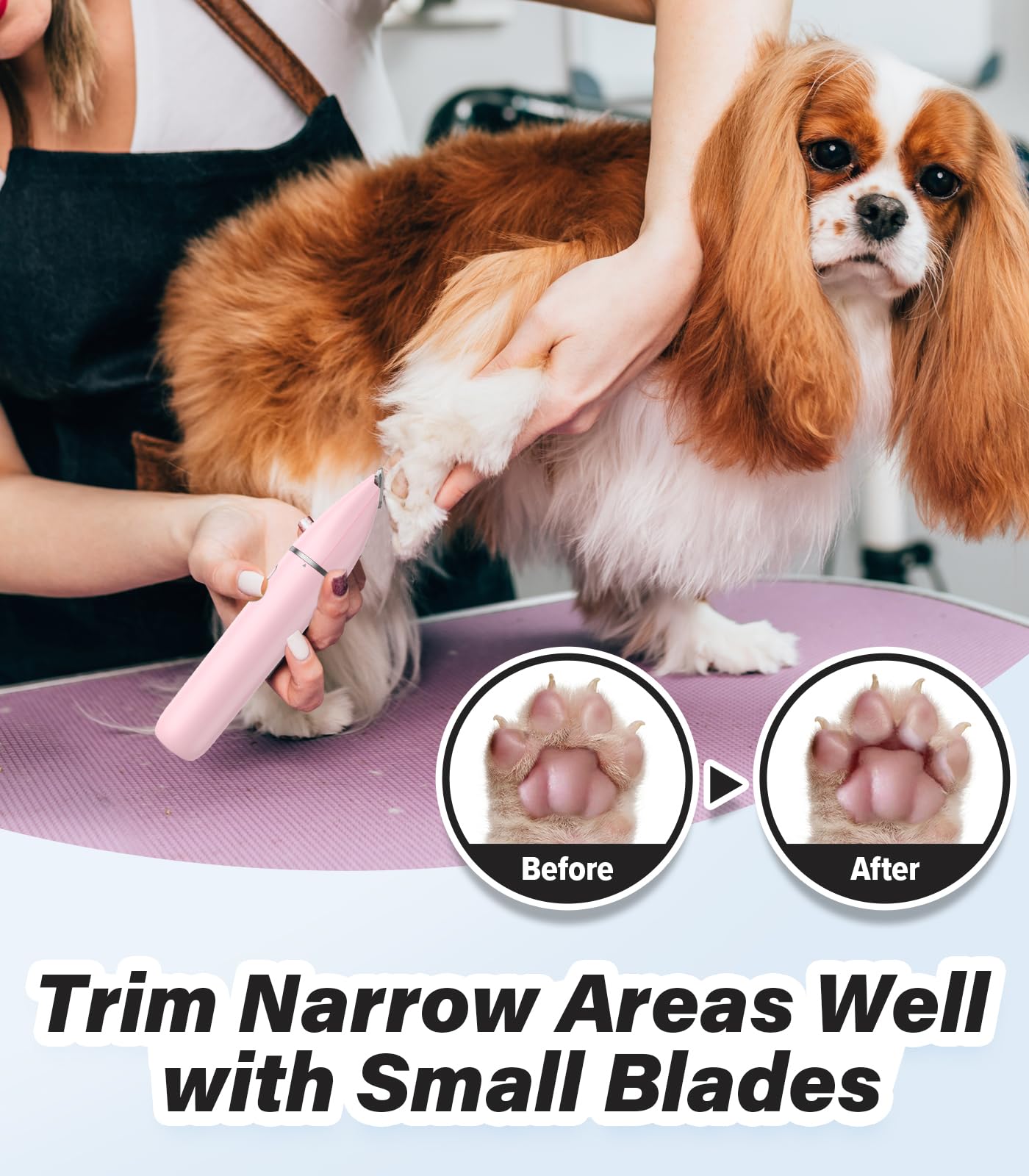 Casfuy Cordless Dog Paw Trimmer - Low Noise Small Dog Clippers with Double Blades USB Rechargeable Grooming Clipper for Dogs Cat