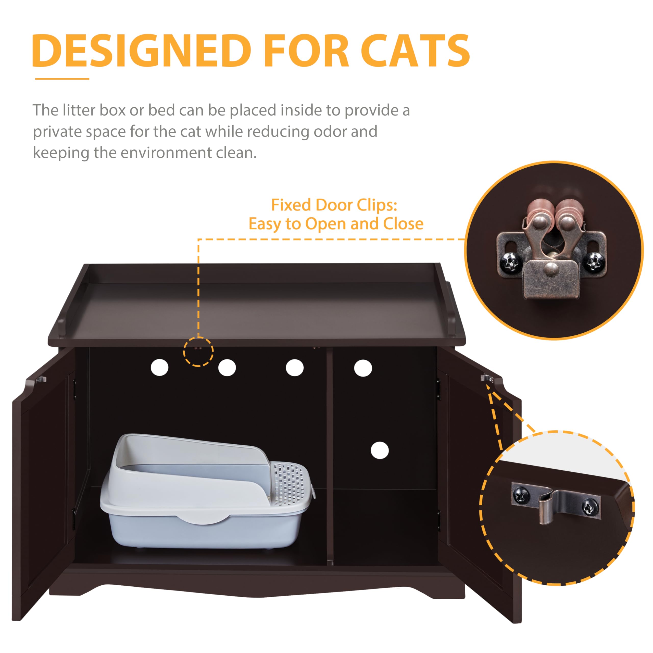Yaheetech Cat Litter Box Enclosure, Hidden Pet Washroom Wooden Litter Cabinet Indoor Cat Litter Box Furniture, Decorative Pet Si