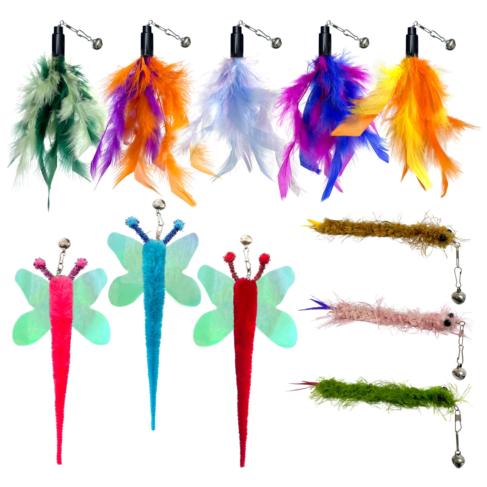 Acceleah Cat Worm Toy Refills - Assorted Teaser Wand Toys With Bell (11 Pcs)