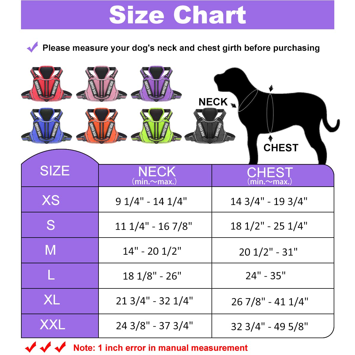 Voopet Service Dog Harness, Easy On And Off Over Head Dog Vest Harness Fasten Quickly, Breathable And 3M Reflective Adjustable Pet Halters With Easy Control Handle For Small Medium Large Dogs