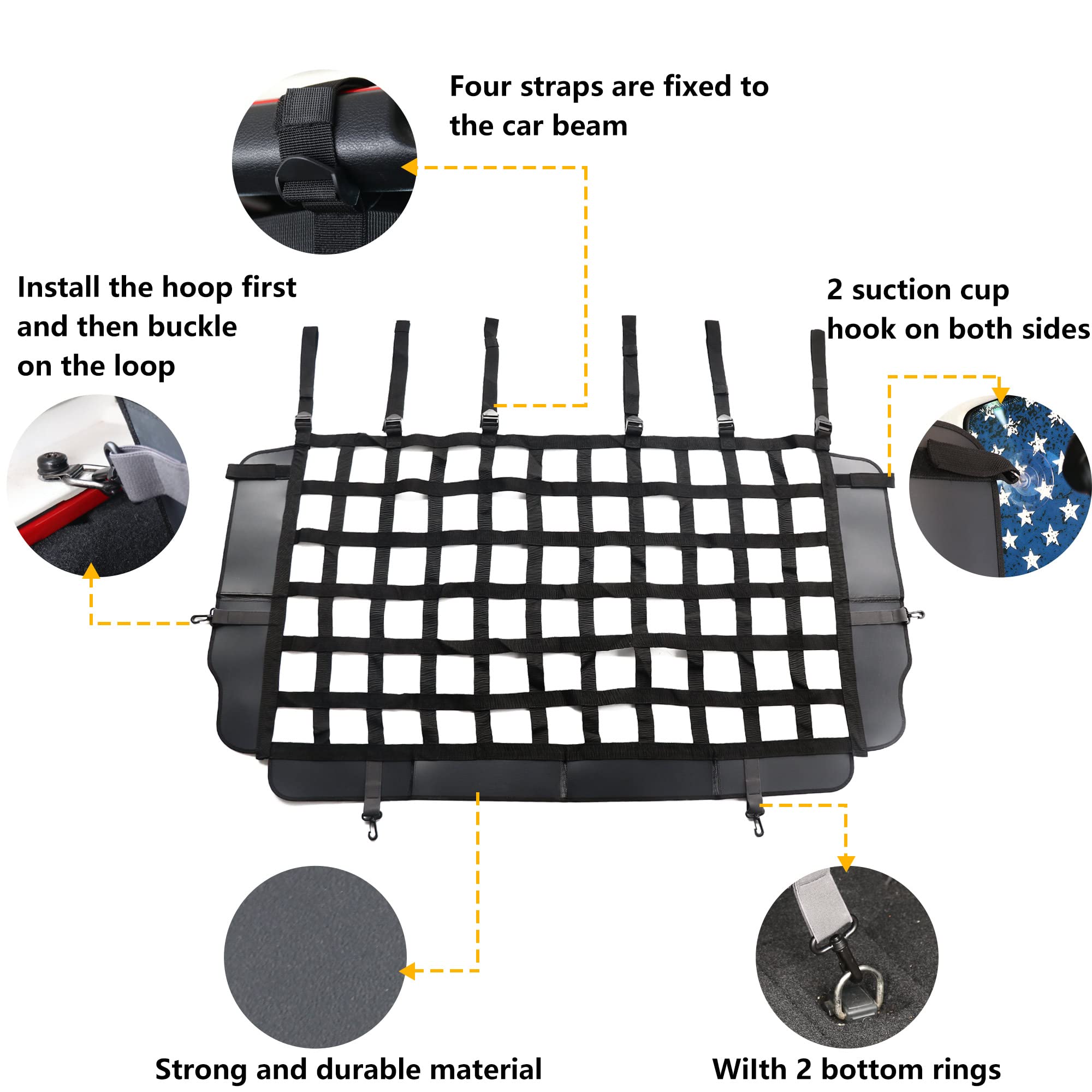 Bestaoo Pet Net Vehicle Safety Mesh Dog Barrier For Jeep Wrangler Jk Jl 2 Door 4-Door 2007-2025,Rear Seat Isolation Net,Easy To