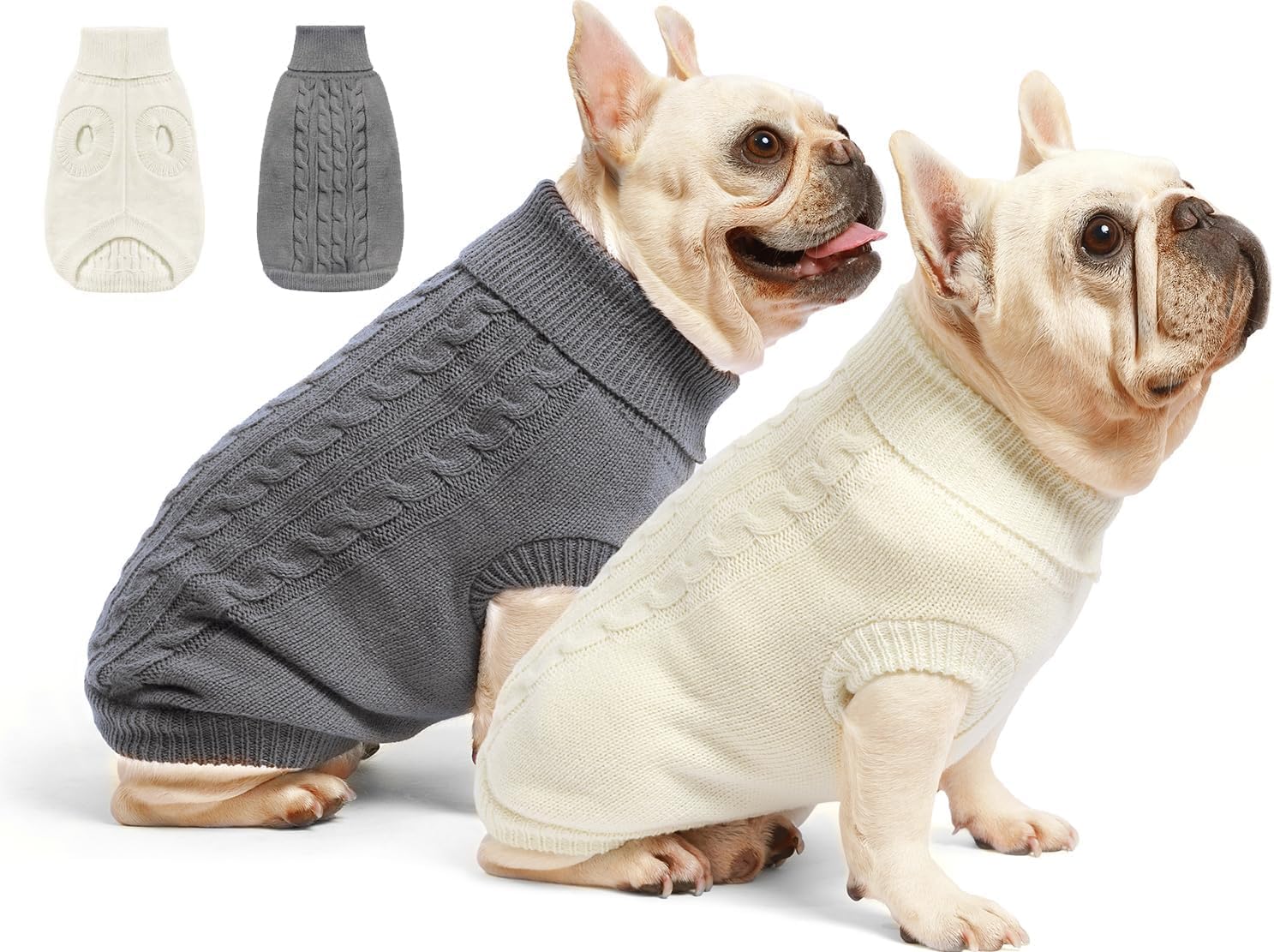 Roseelk 2 Pack Dog Sweaters For Small Dogs - Puppy Medium Warm Clothes In Winter, Turtleneck Pullover Design For Boy Girl Pet, Doggie, Cat, Kitten Chihuahua Bulldog Pug Beagles (2Xl, Grey, Pink)