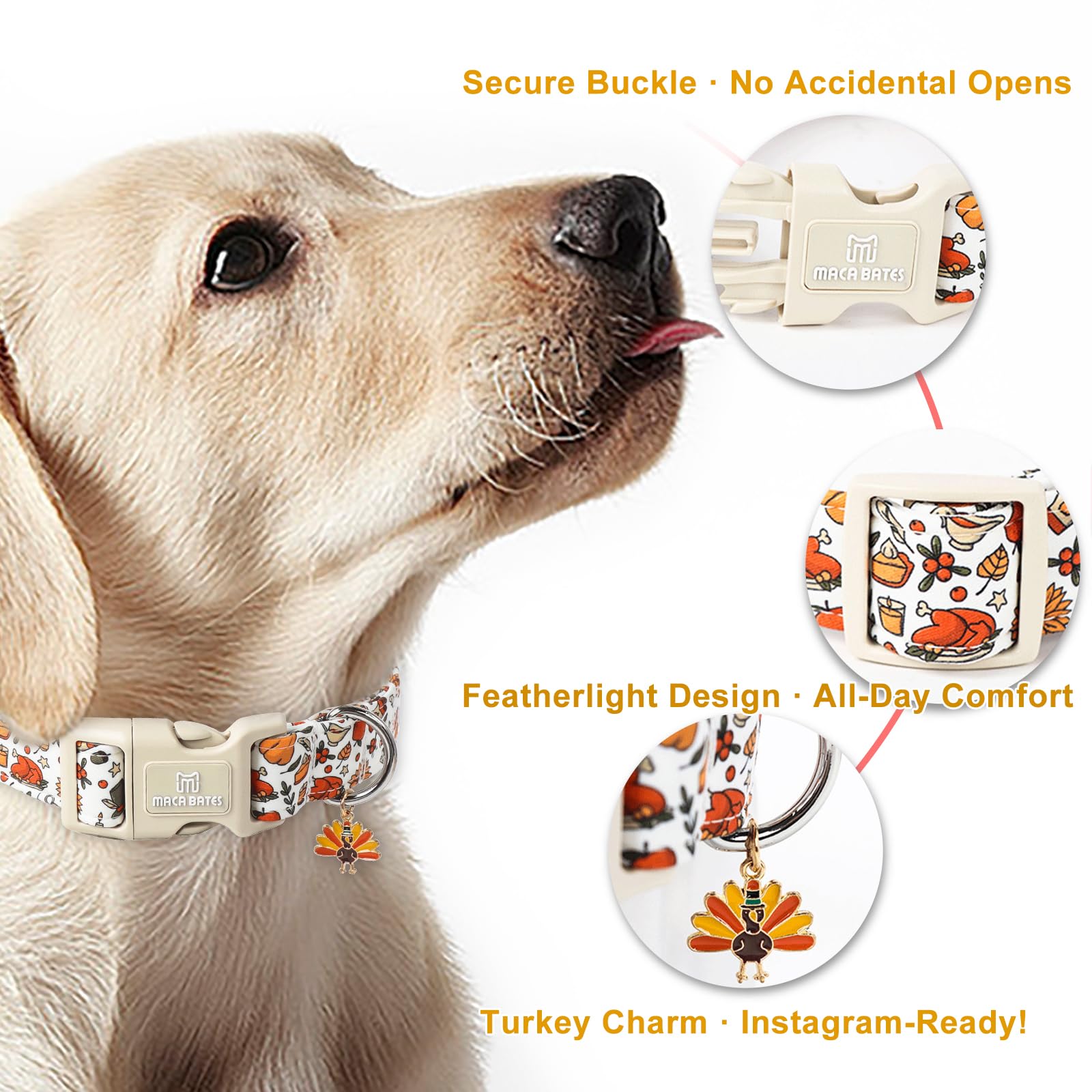 Maca Bates Fall Dog Collar Turkey Dogs Collars Thanksgiving Day Farm Puppy Colar Durable Comfortable Adjustable Birthday Gift Fo