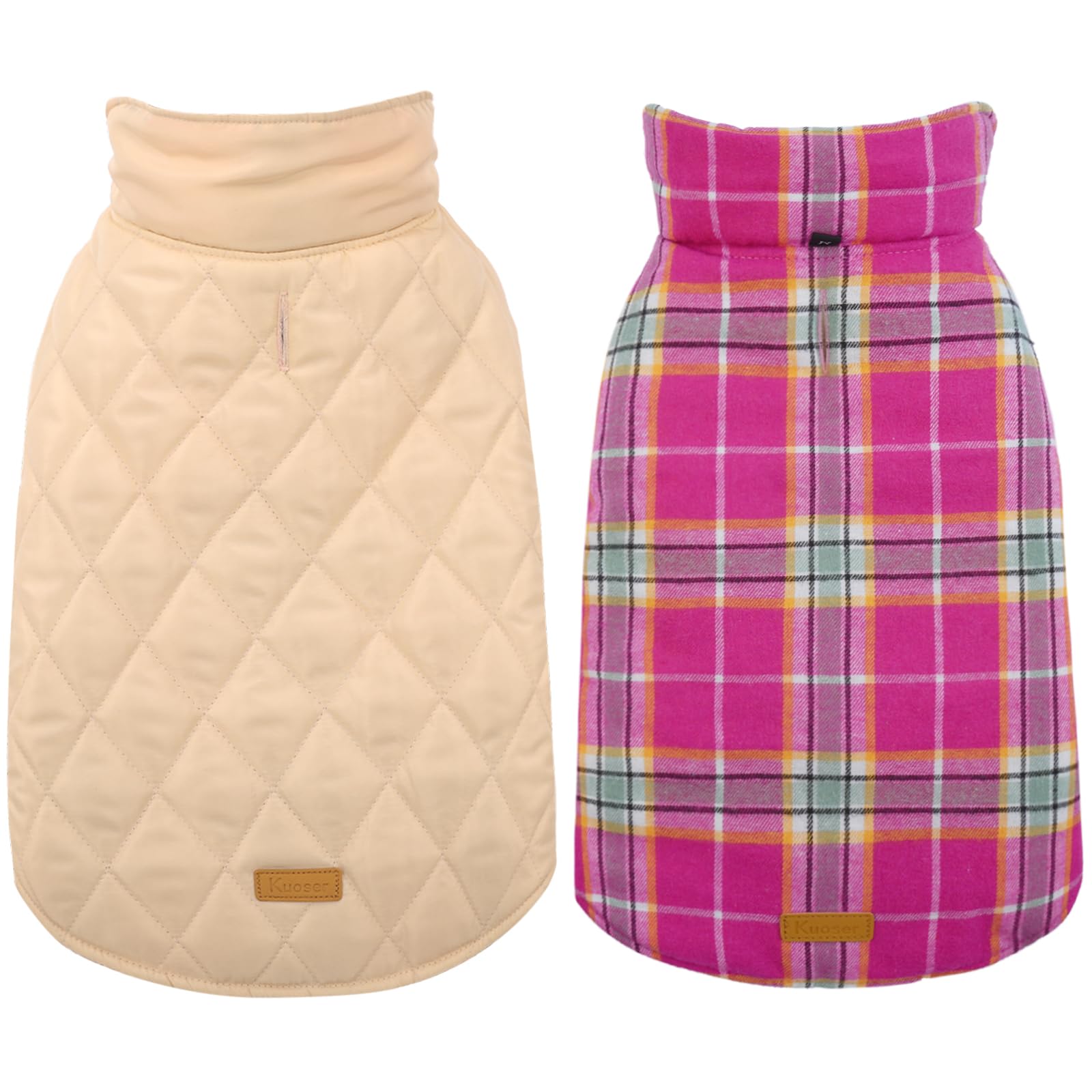 Kuoser Warm Dog Coat, Reversible Dog Jacket Waterproof Dog Winter Coat British Style Plaid Dog Clothes Pet Dog Cold Weather Coats Cozy Snow Jacket Vest For Small Medium Large Dogs Christmas Rose L
