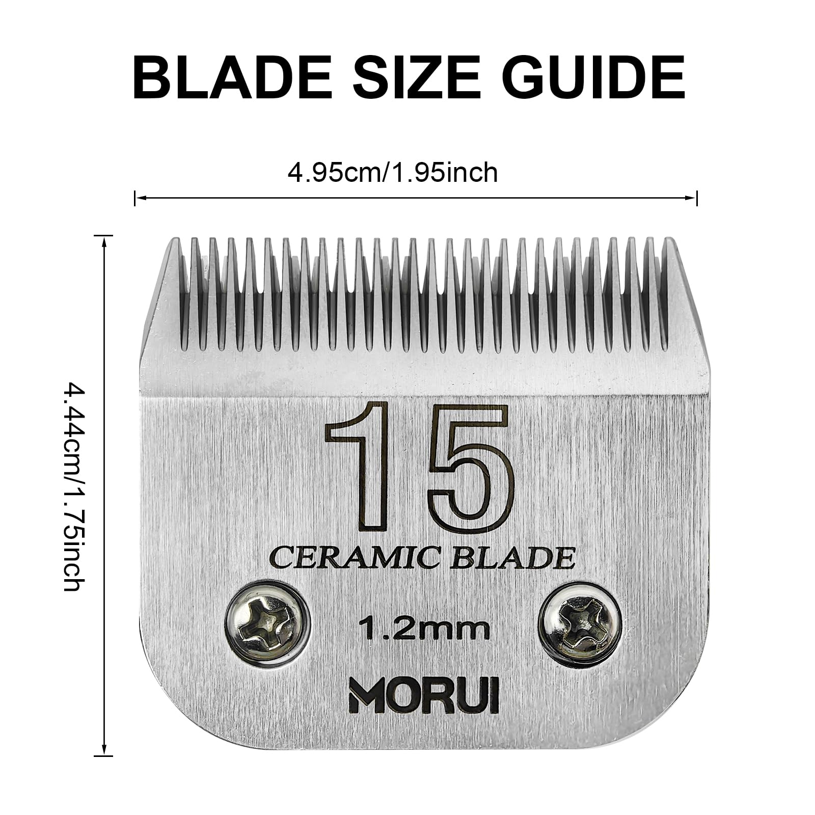 Morui 15 Cut Length 3/64''(1.2Mm) Detachable Ceramic Pet Dog Clipper Blades Compatible With Most Andis,Oster A5 Wahl Km Series C