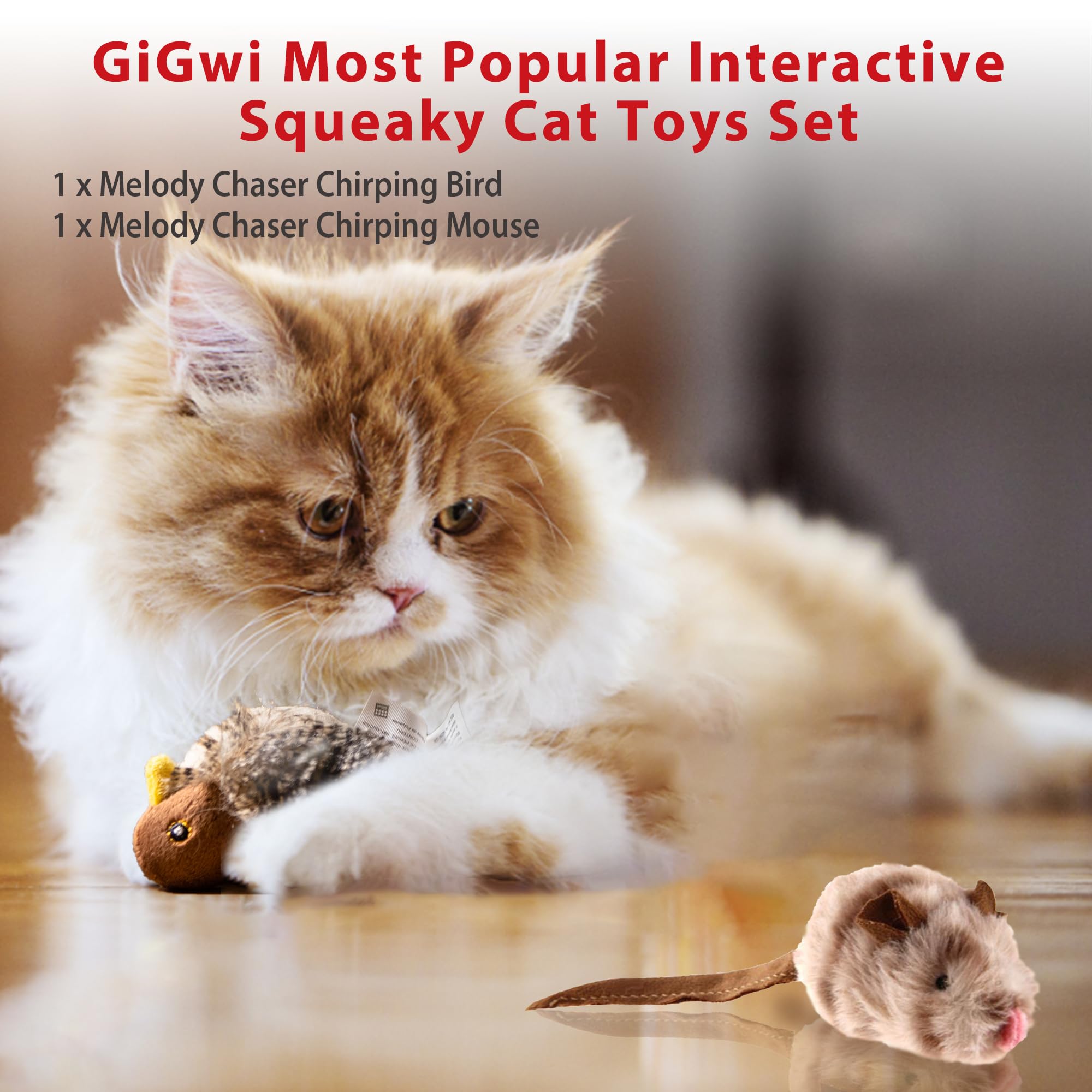 Gigwi Automatic Cat Toys Pack, Interactive Cat Toys Electronic Squeaky Animals Bird And Mouse, Plush Toys For Cats To Play Alone