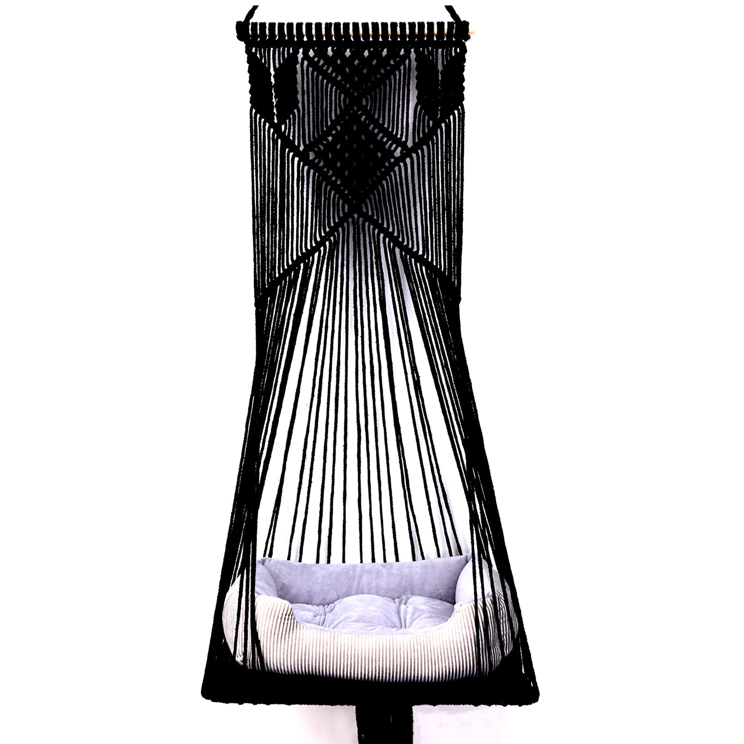 Doralus cat Bed cat Hammock Macrame cat Swing Bed cat cage cotton Rope Hanging cat House cats Toy Tassel Basket Tapestry (Black,