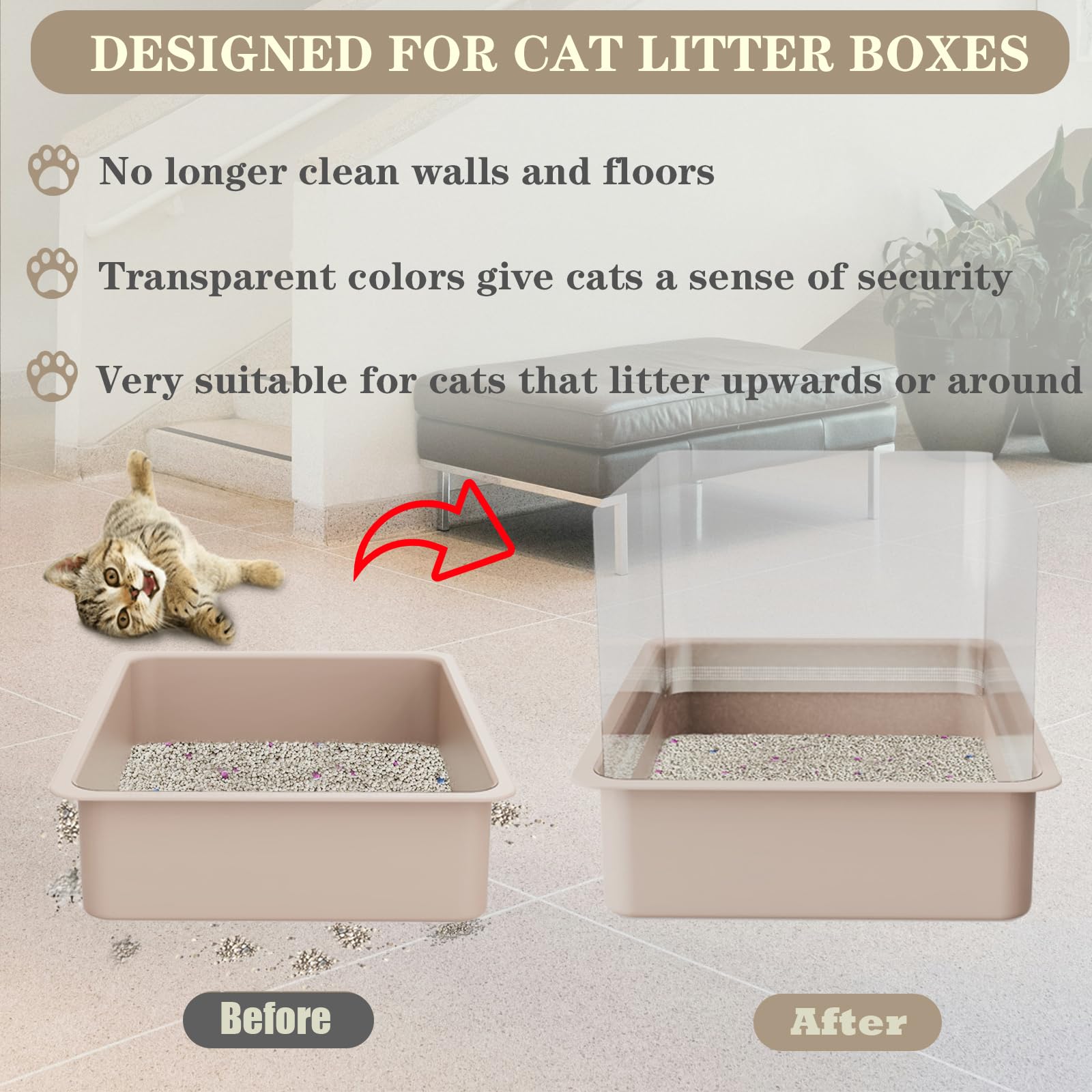 Qnbcaa 4Pcs Cat Litter Box Pee Shields - Open Top Litter Box Splash Guard Privacy Screen Transparent Easy Clean 14.5 * 11.5In