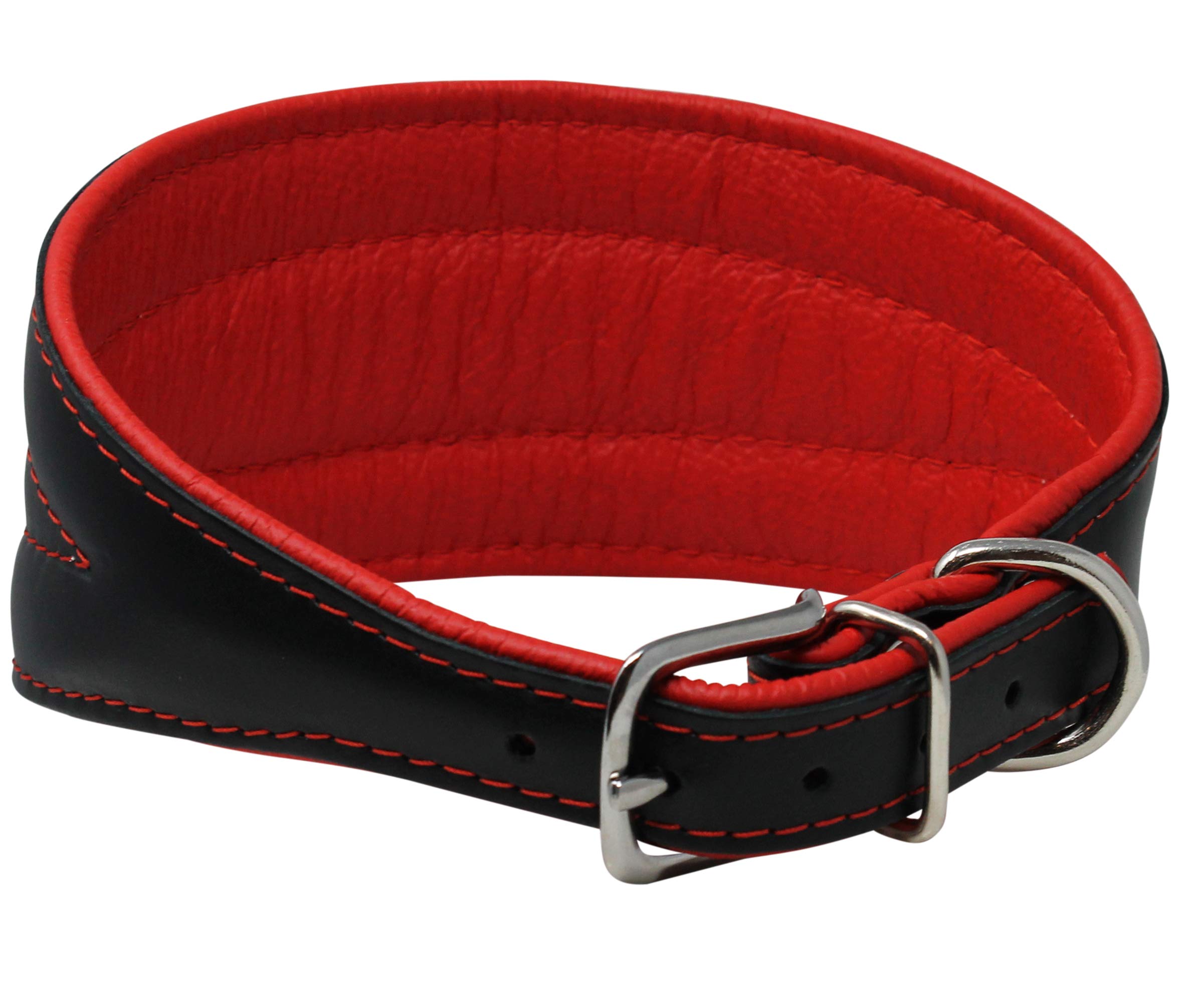 Real Leather Extra Wide Padded Tapered Dog Collar Glossy Black Greyhound Saluki Deerhound Lurcher Whippet Dachshund (14.25-17 Ne