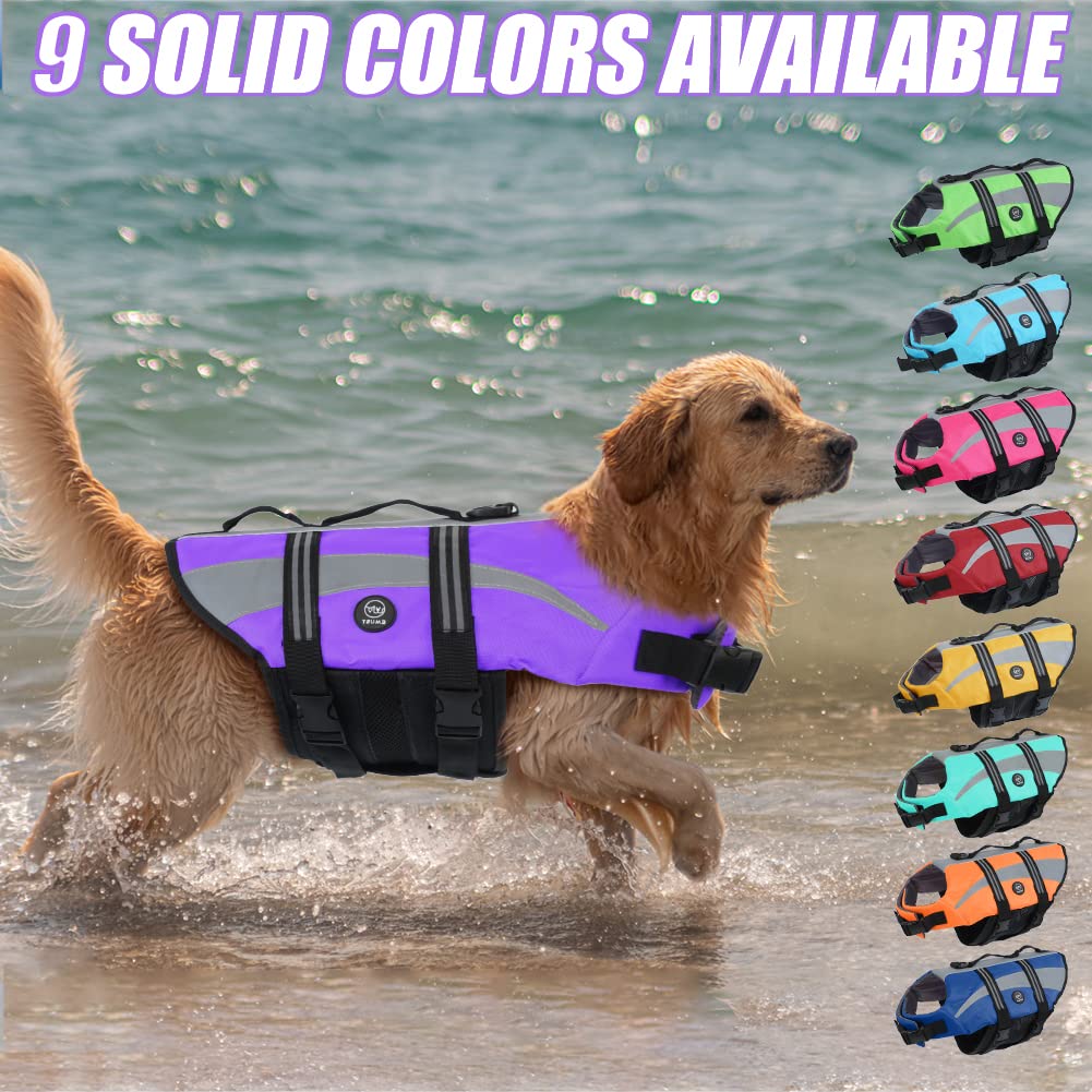 Emust Life Vests For Dogs, Lightweight Small/Medium/Large Dog Life Preserver, Xl Dog Life Jacket For Swimming/Boat/Water, Life Jacket For Large Dogs,Purple, Xl