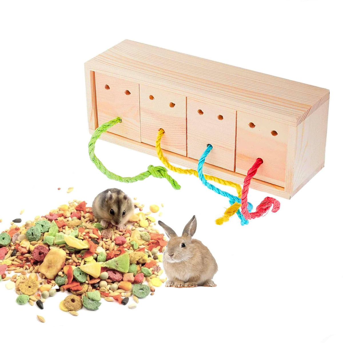 Yeebeny Wooden Small Animals Enrichment Foraging Toy, Interactive Hide Treats Puzzle Snuffle Game, For Rabbit, Hamster, Guinea Pig, Chinchilla, Bunny And Other Small Rodent Pets, Feeder Training Toys