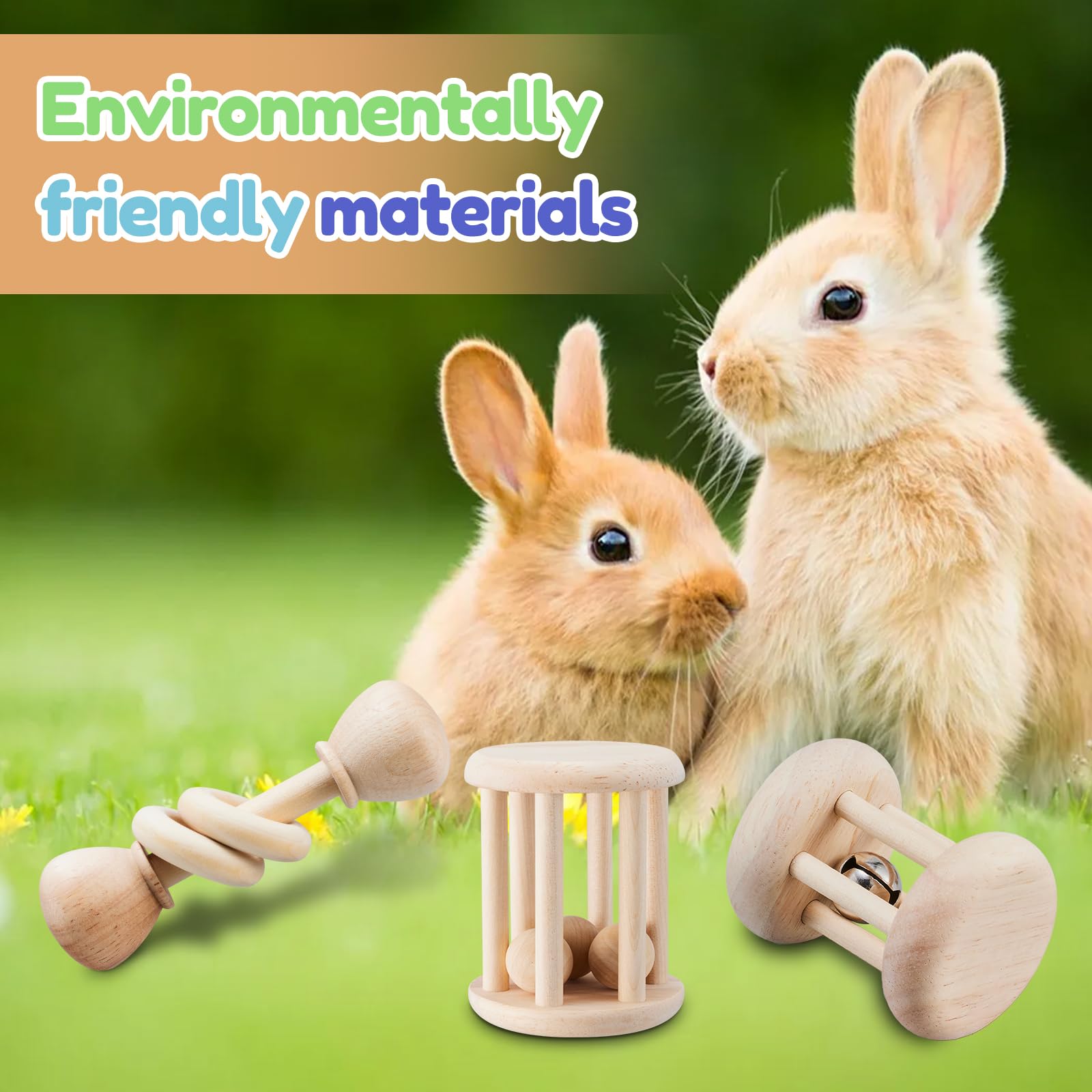 Aowpfvv 3 Pcs Wooden Bunny Toys - Safe Rabbit Toys, Bite-Resistant Guinea Pigs Toys For Chinchillas Hamsters Small Animals Playi