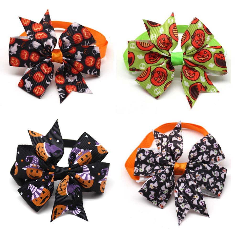Halloween Dog Bow Ties 3.2' Bow Skull Pumpkin Pet Ties Dog Ties Collar Fit For Small And Middle Size Pet (Halloween Pinwheel)