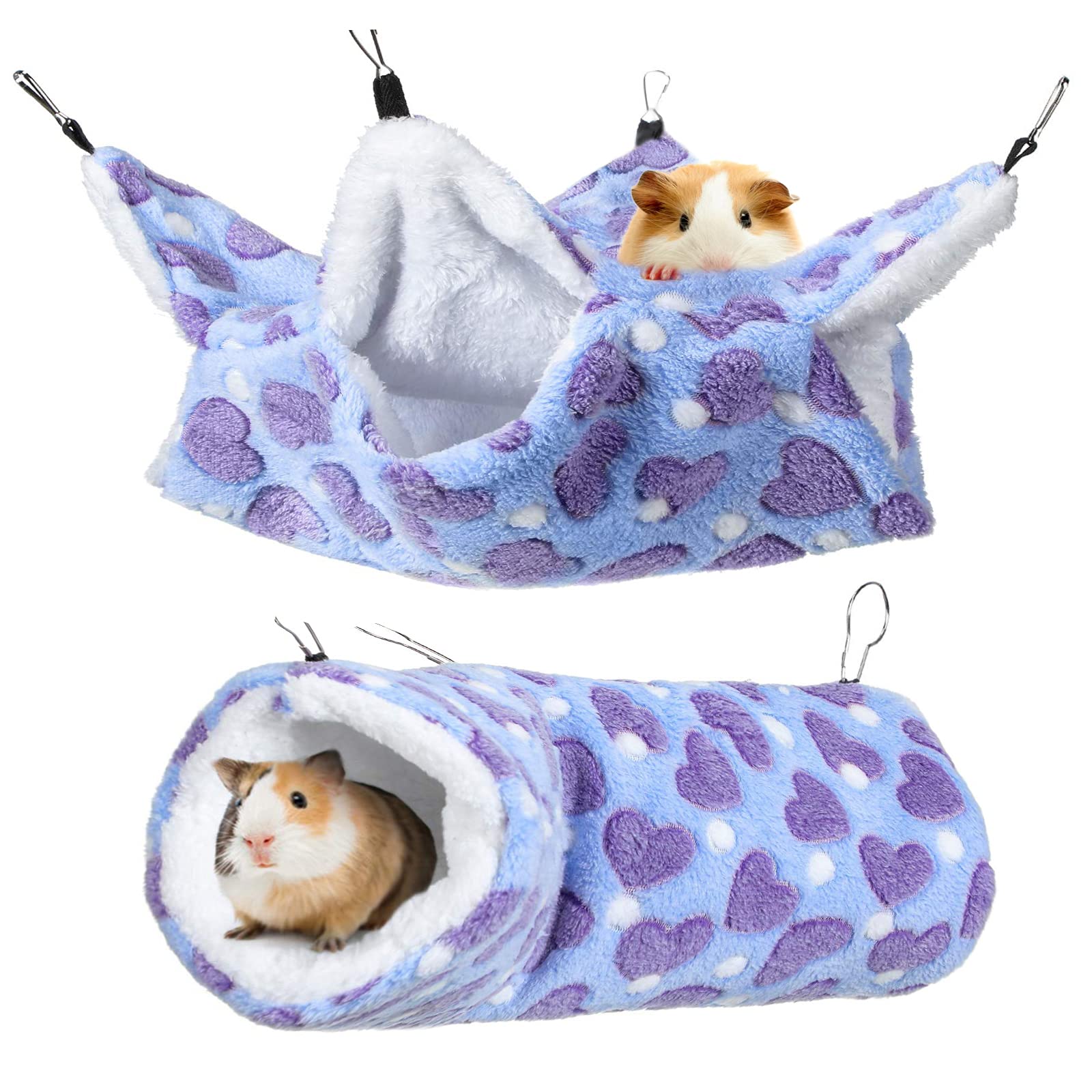 Eismc2 2 Pieces Small Animals Pet Cage Hammock Hanging Tunnel, Guinea Hammock Bed Accessories For Ferret Rat Chincilla (Purple)