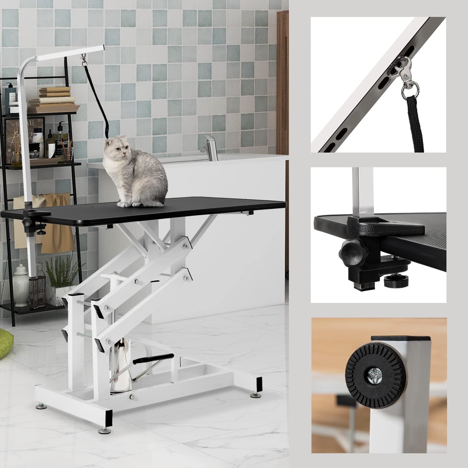 Soarflash 42.5'' Pet Dog Grooming Table,Heavy Duty Hydraulic Grooming Table For Dogs&Cats,Big Size With Adjustable Arm Noose,Max