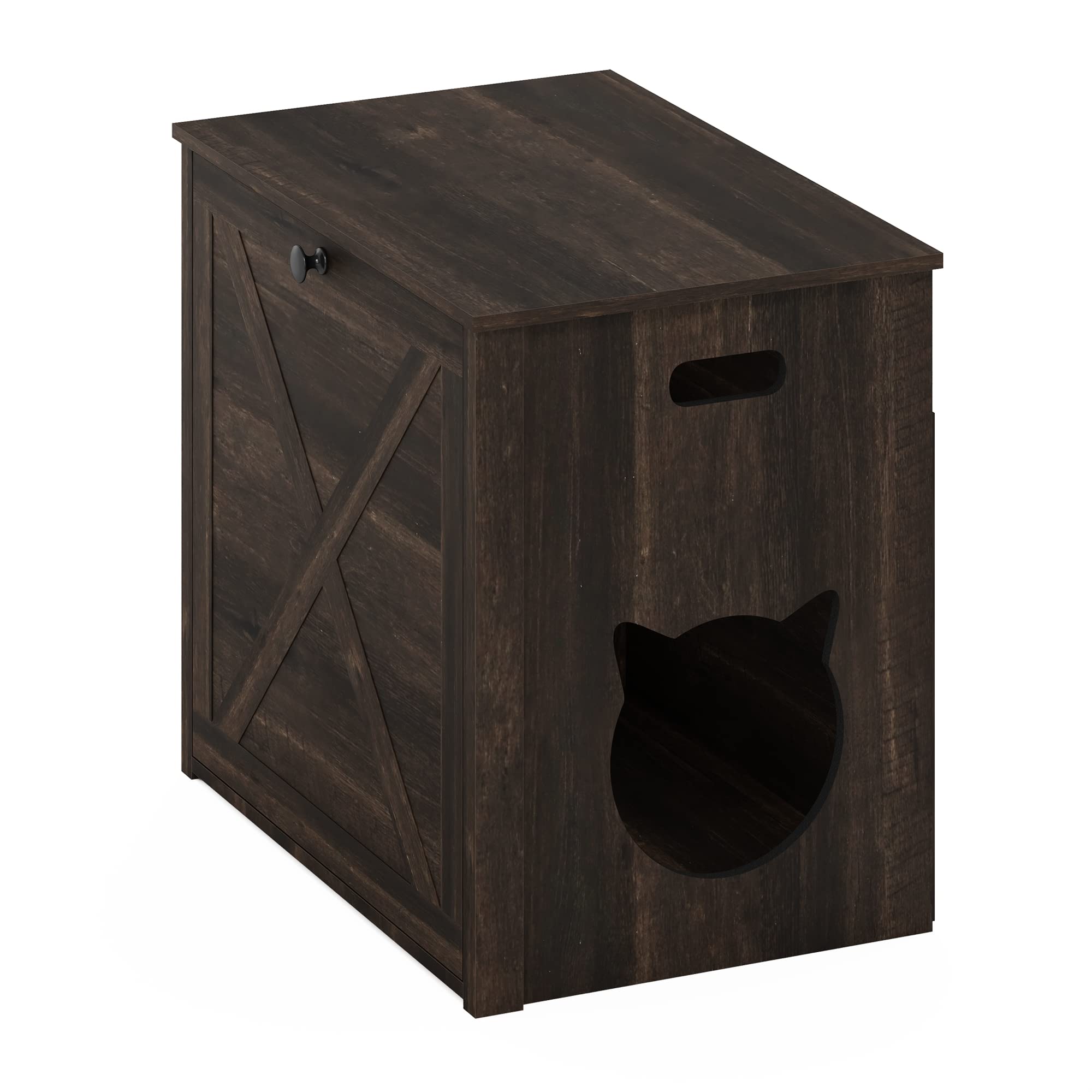Furinno Peli Small Cat Litter Box Enclosure With Single Door, Ebony