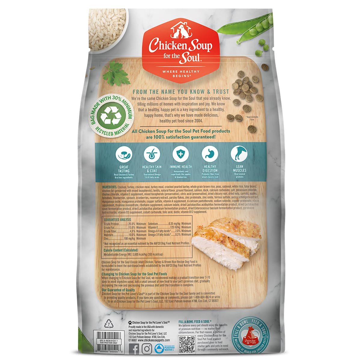 Chicken Soup For The Soul Pet Food Classic Dry Adult Dog Food, Chicken, Turkey & Brown Rice Recipe, 28 Pound Bag | Soy Free, Cor