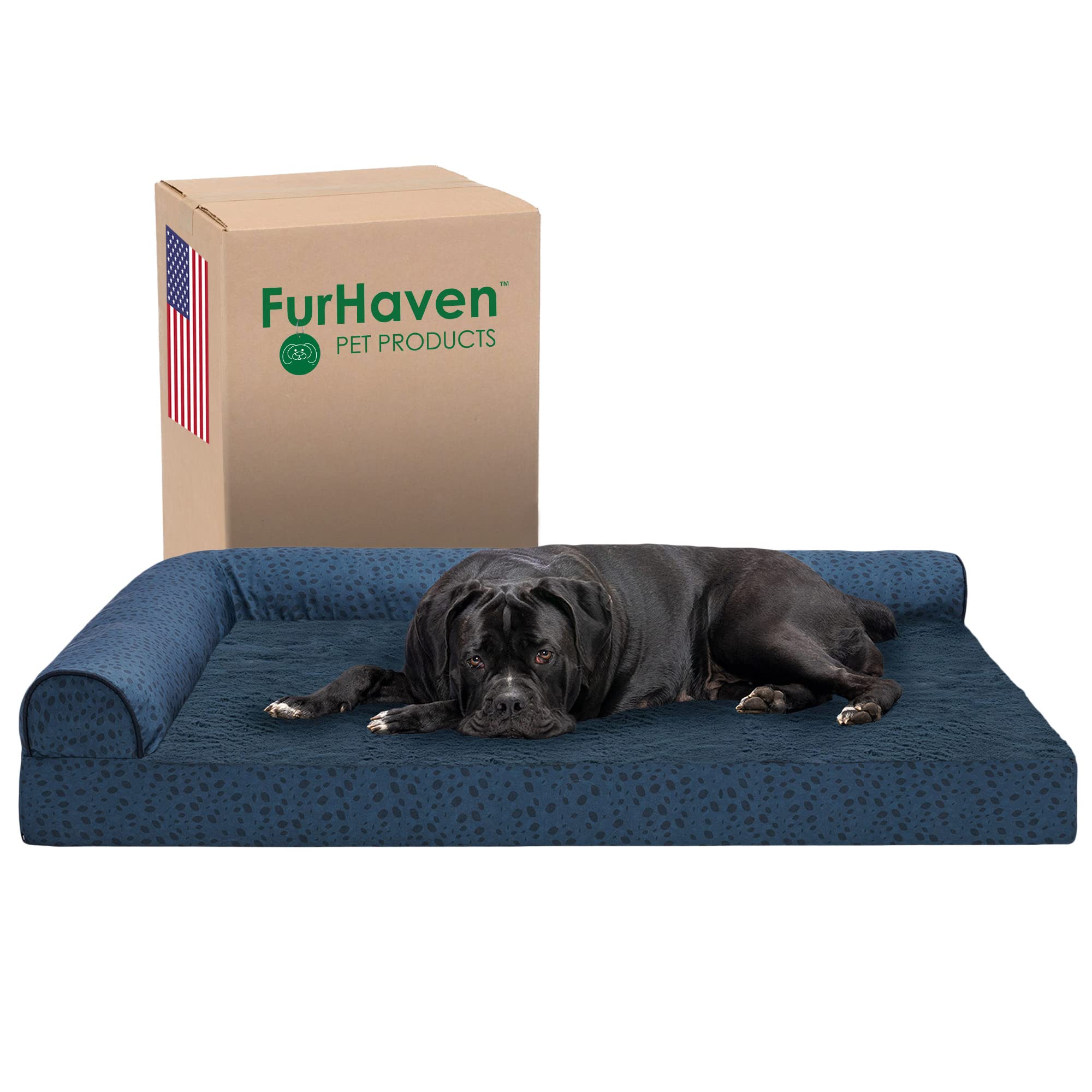 Furhaven Orthopedic Dog Bed For Large Dogs W/ Removable Bolsters & Washable Cover, For Dogs Up To 125 Lbs - Plush & Almond Print