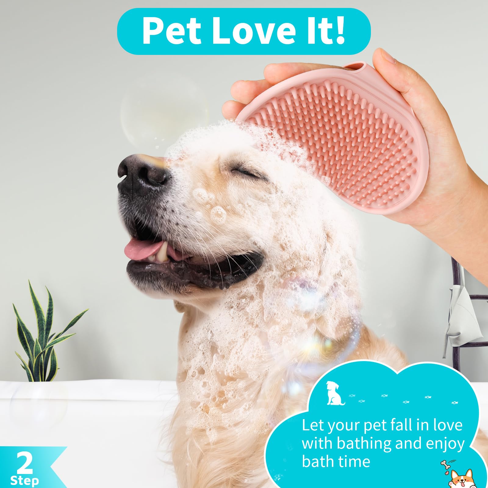 Comotech 3PCS Dog Bath Brush | Dog Shampoo brush | Dog Scrubber for Bath | Dog Bath Brush Scrubber | Dog Shower/Washing Brush wi
