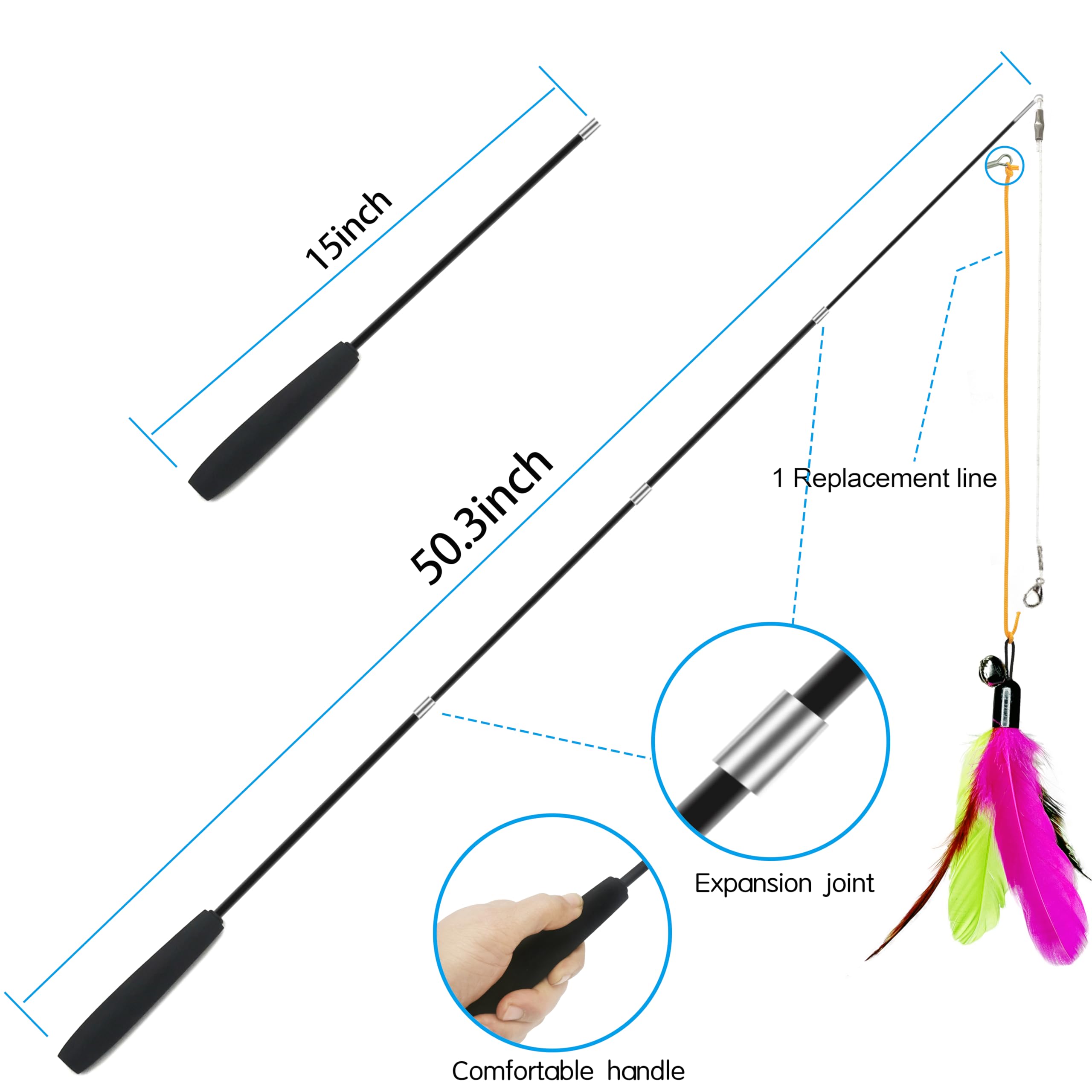 Zph Cat Toys Interactive For Indoor Cats,2Pcs Retractable Cat Wand Toys,9Pcs Teaser Toys&1Pcs Cat Eyeglasses Cat Toy,Interactive Feather Toy For Teaser Play And Chase Exercise With Kitten