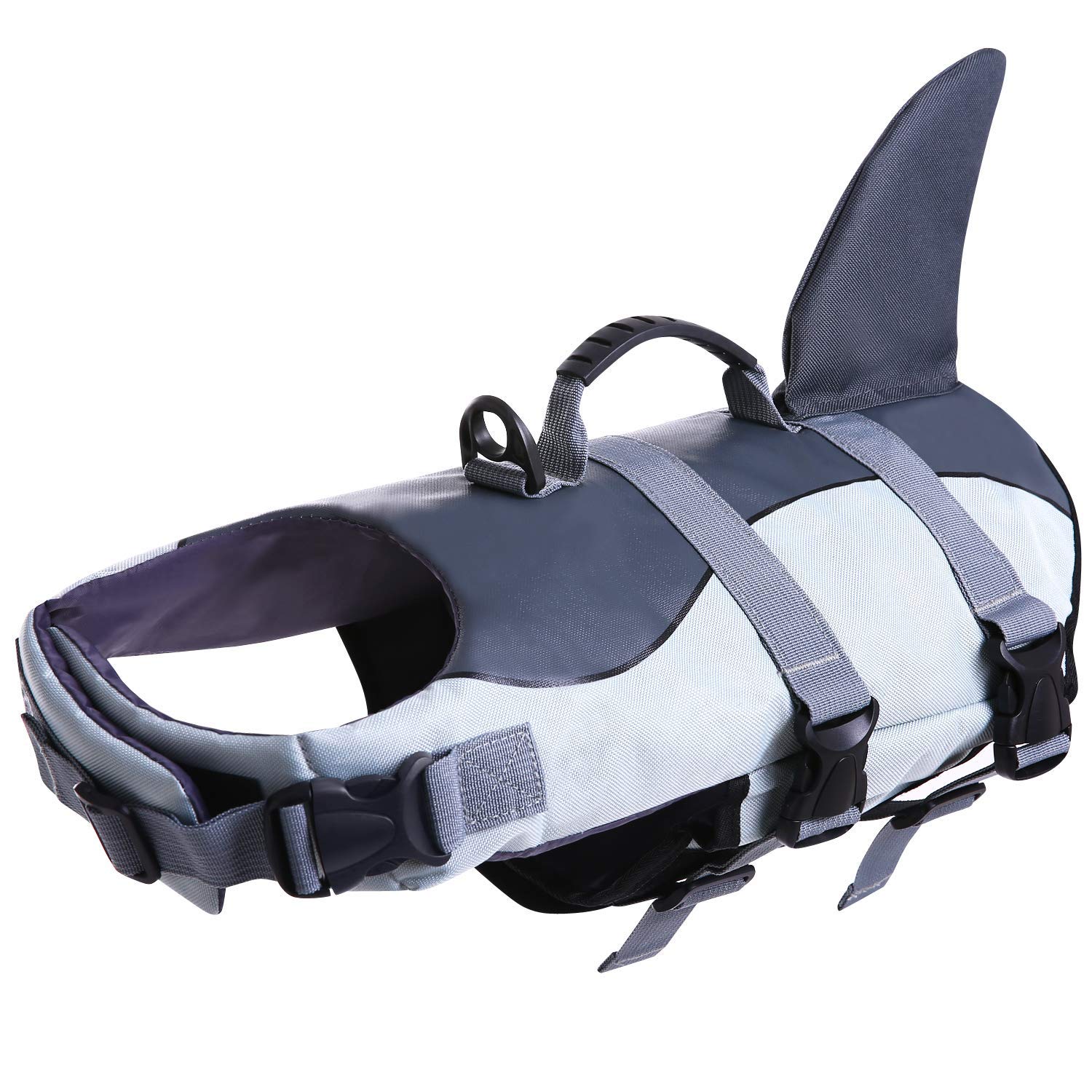Asenku Dog Life Jacket Pet Life Safety Vest For Swimming Boating, Dog Shark Life Jackets Dog Lifesavers Swimsuits For Pool, Dog Water Floatation Vest For Small Medium Large Dogs, Gray, Medium