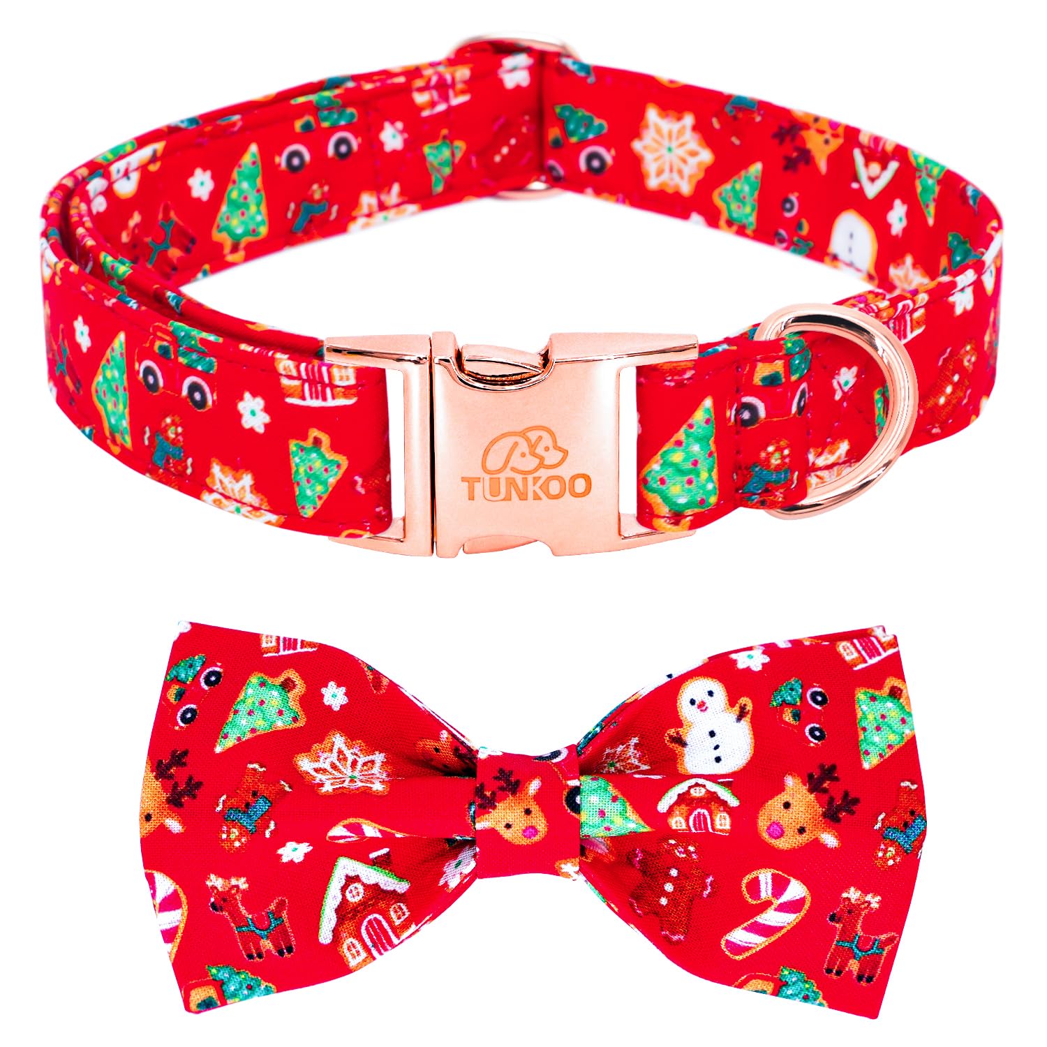 Tunkoo Christmas Dog Collar With Elegant Bow Tie Soft Comfy Cotton Adjustable Collar, Premium Metal Buckle For Puppy And Cat Sma