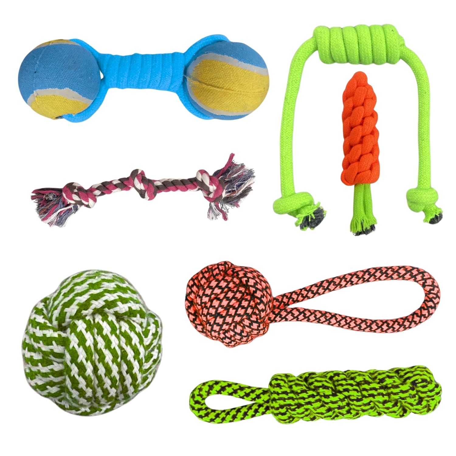 Payton Perry Dog & Puppy Toy Combo Set  Chew, Teething, Rope, And Tug Toys For Small To Medium Dogs  Washable Cotton Pack Of 7