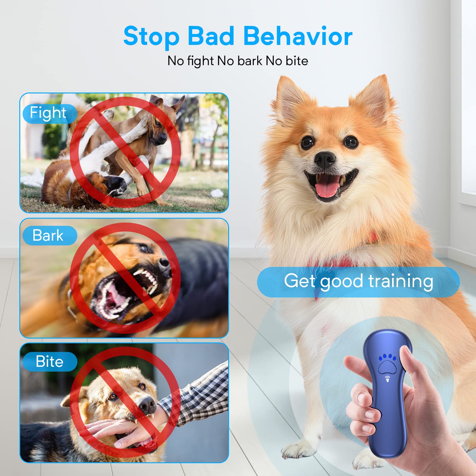 Ahwhg New Anti Barking Device,Dog Barking Control Devices,Rechargeable Ultrasonic Dog Bark Deterrent Up To 16.4 Ft Effective Control Range Safe For Human & Dogs Portable Indoor & Outdoor(Blue)