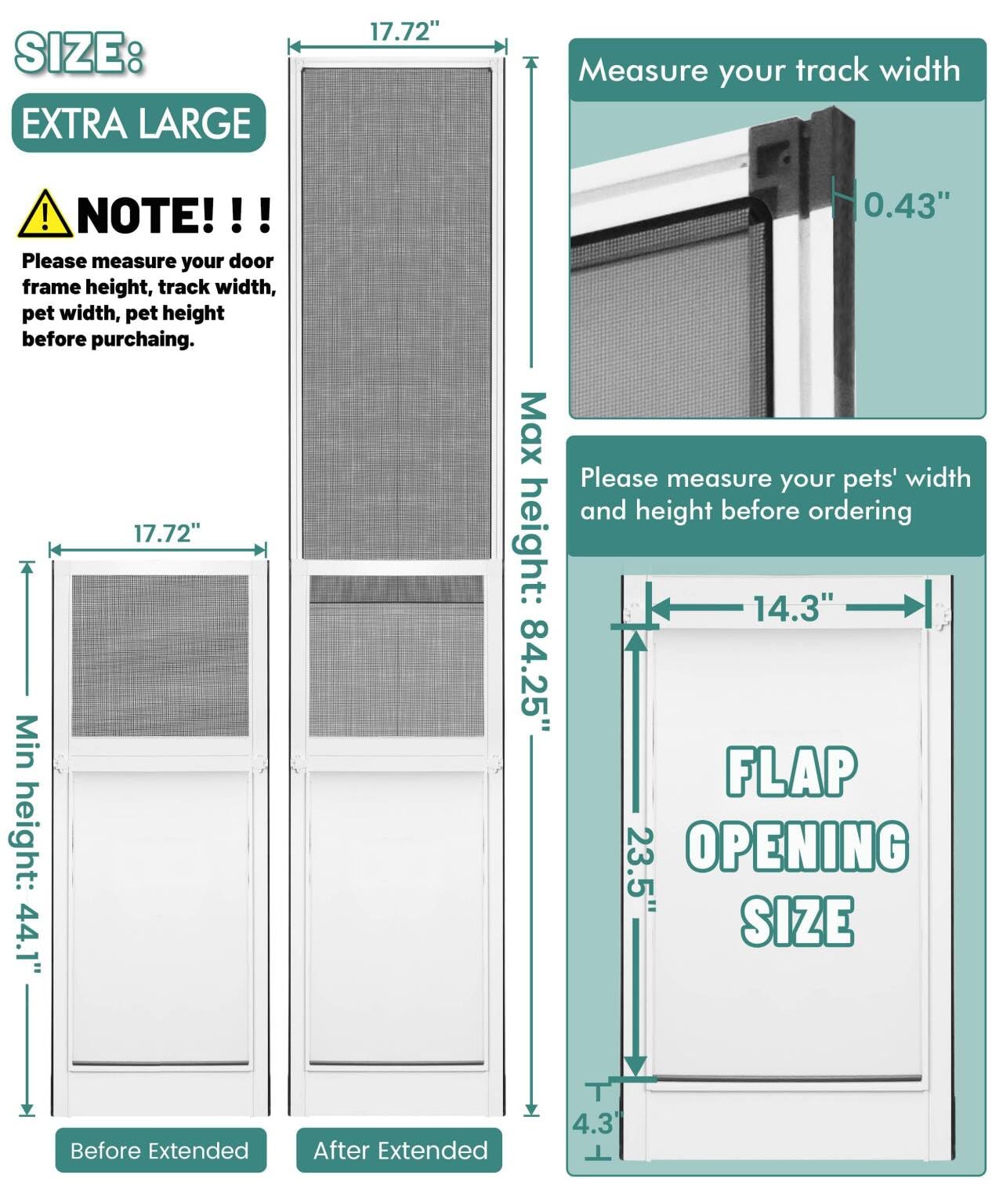 Fantrek Extra Large Dog Door For Sliding Door - X Large Dog Door For Sliding Glass Door - Pet Door For Patio Slider Insert