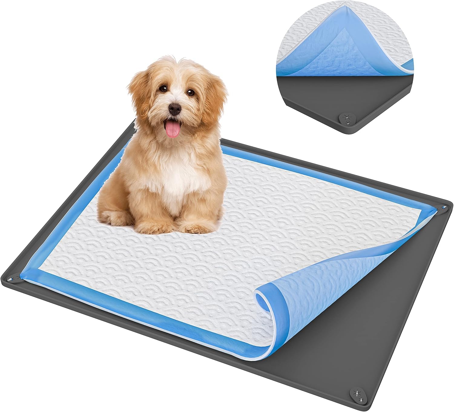 Skywin Dog Pad Holder Tray For 24X36 Inches Training Pads - Easy To Clean And Store Perfect For Dog Potty Tray - Silicon Wee Wee