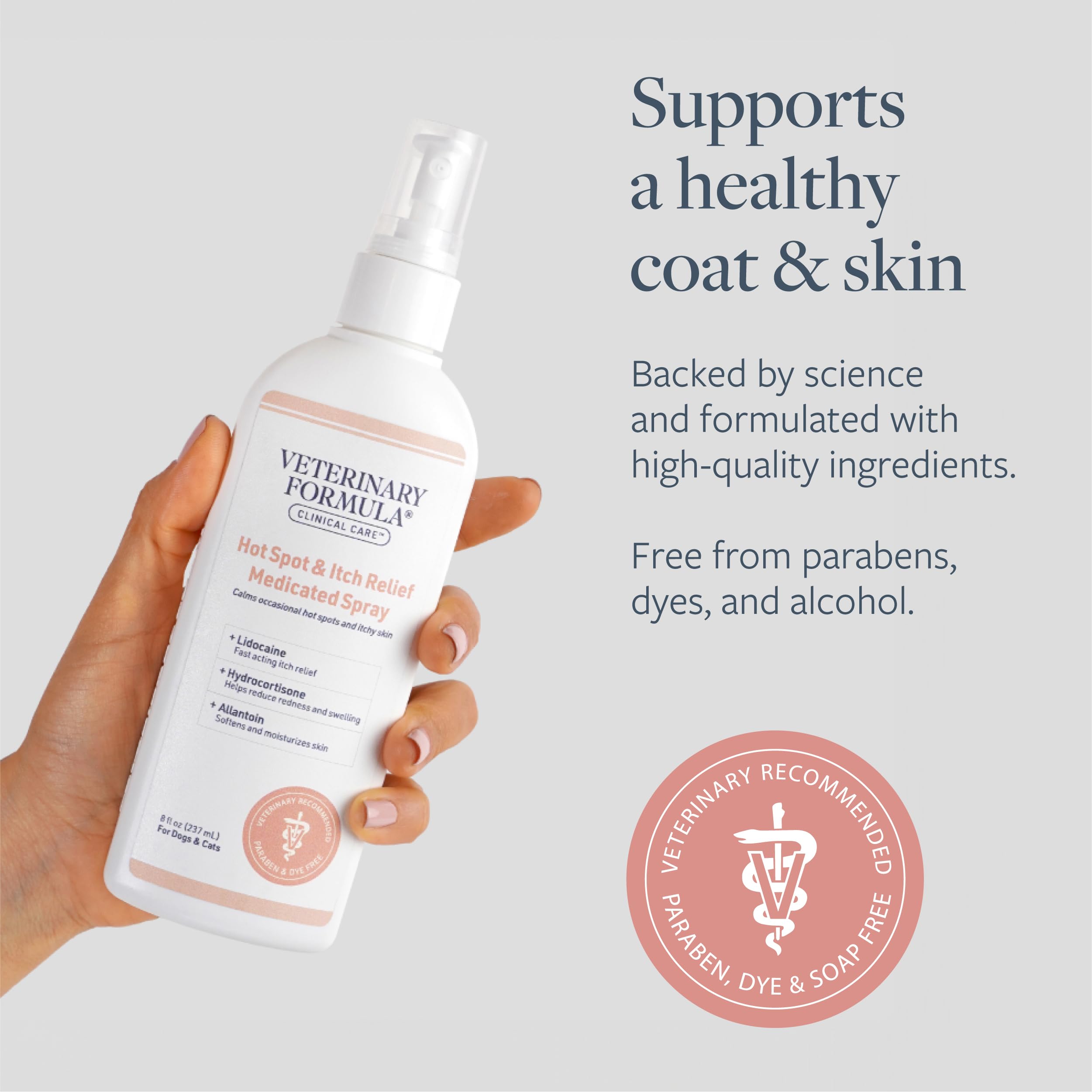 Veterinary Formula Hot Spot & Itch Relief Spray for Dogs & Cats, 8oz - Alleviates Sensitive Skin, Scratching & Licking