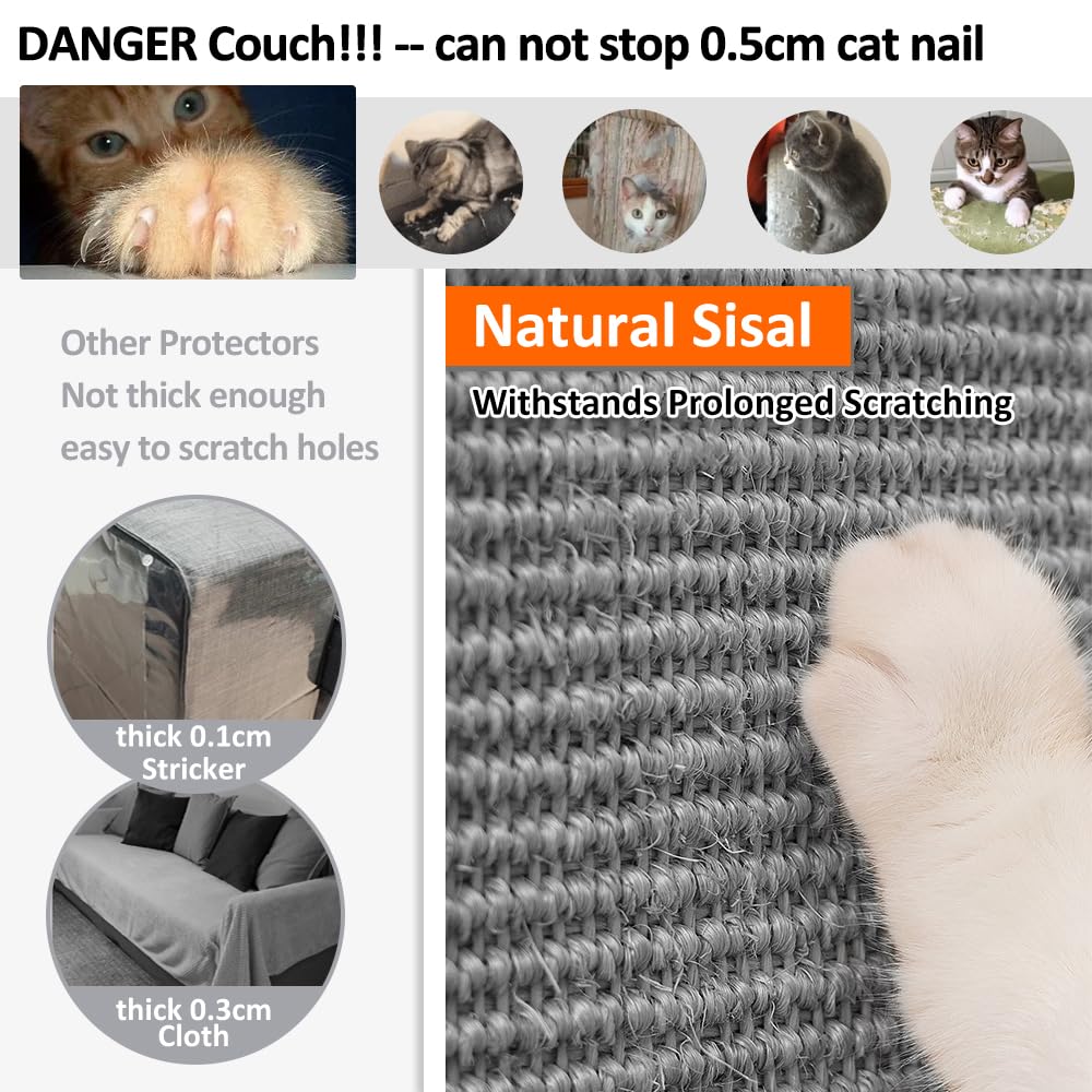 NATUYA Cat Scratch Furniture Couch Protector - Large Sisal Cat Scratching Pad Sofa Corner Arm Shield, Cat Scratcher for Sofa (Al