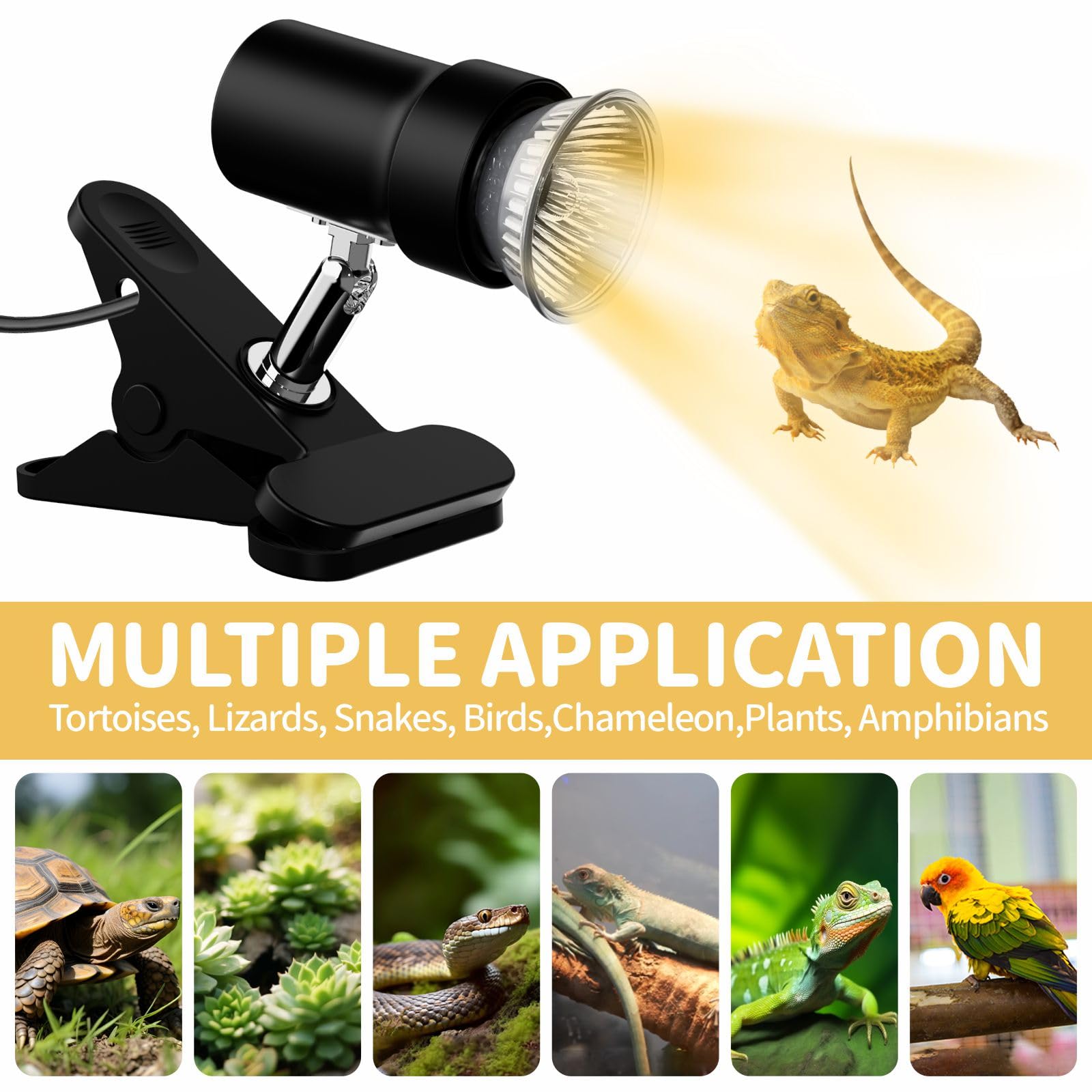 Gozilla Reptile Heat Lamp, Turtle Lamp With 50W Uva/Uvb Turtle Light Bulb, 360Rotatable Clip Reptile Basking Light For Amphibian