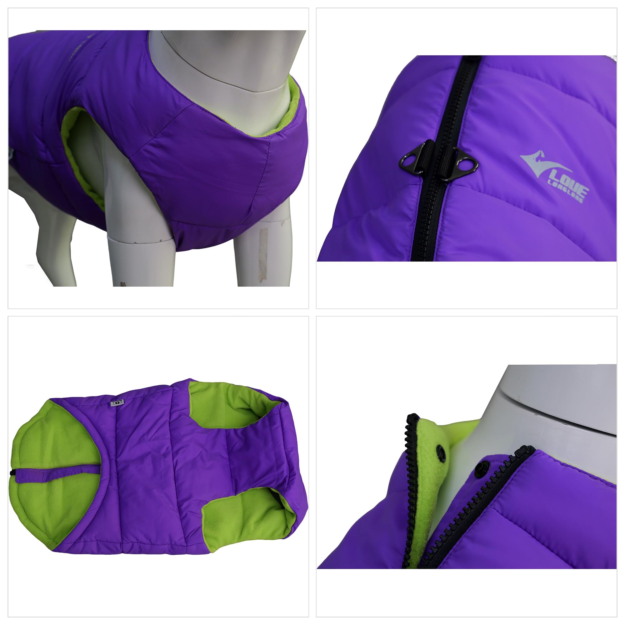 Dog Winter Jacket, Waterproof Windproof Dog Winter Vest Super Warm Polar Fleece Dog Winter Clothes With Smooth Zipper Closure For Small Medium Large Dogs Purple Xl