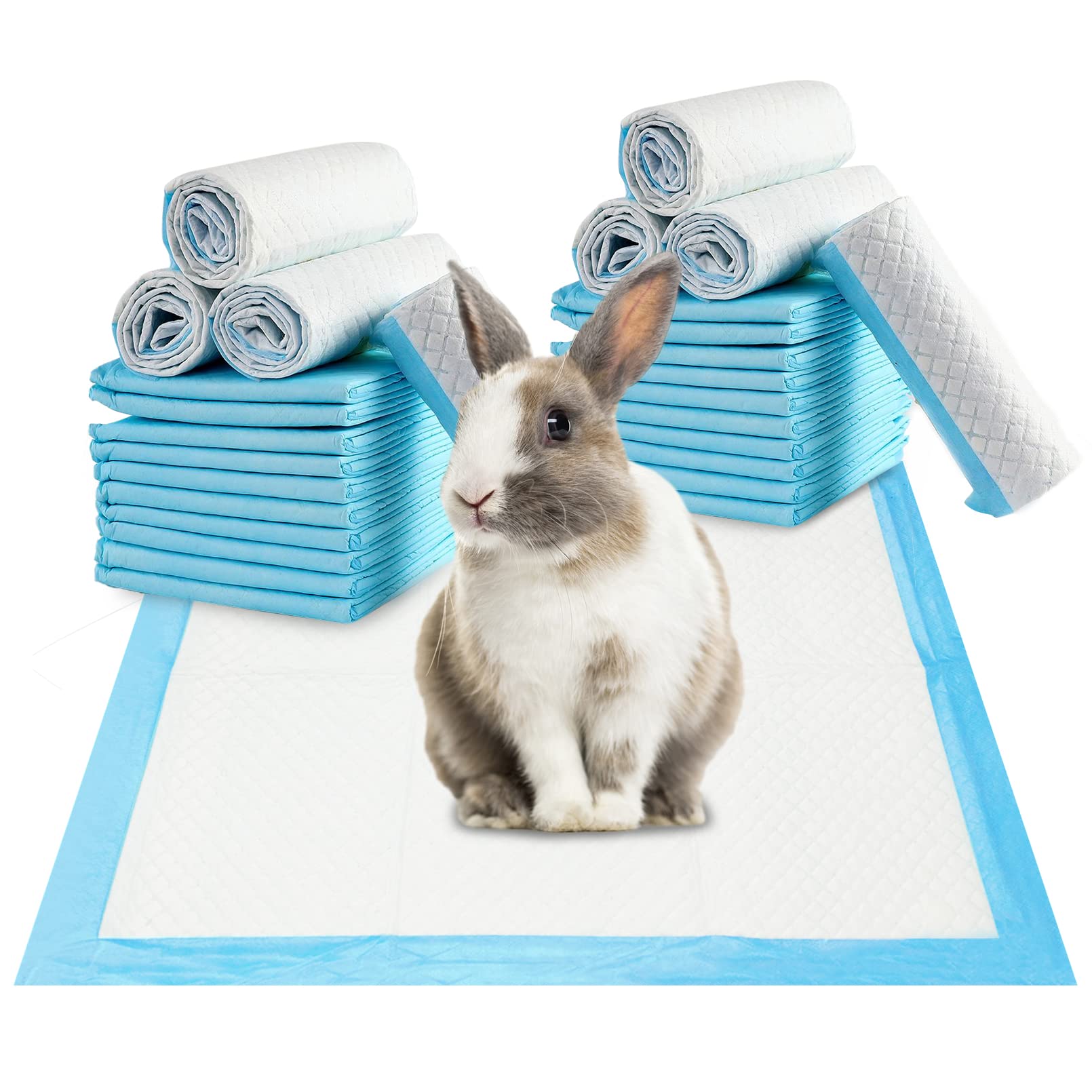 Fhiny Rabbit Pee Pads, 13'' x 18'' 100 PCS Disposable Bunny Cage Liner Leak-Proof Super Absorbent Potty Training Pad with Quick-