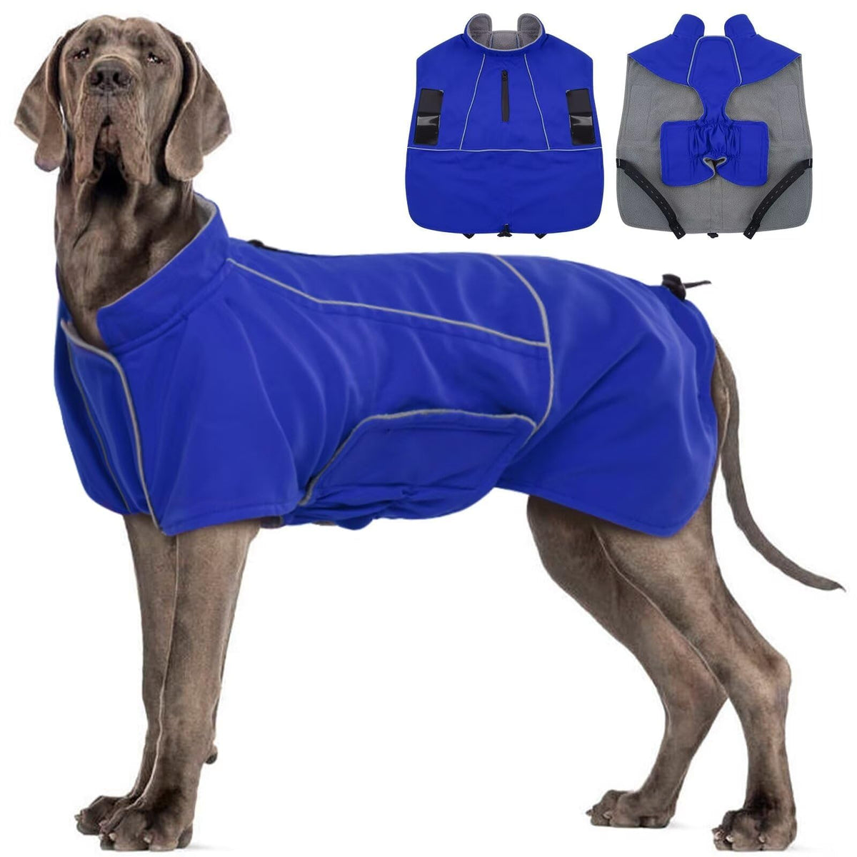 Migohi Dog Winter Jacket - Waterproof, 4Xl, Blue - Great Dane, Mastiff - Snow Coat For Large Boys & Girls - Hiking & Camping