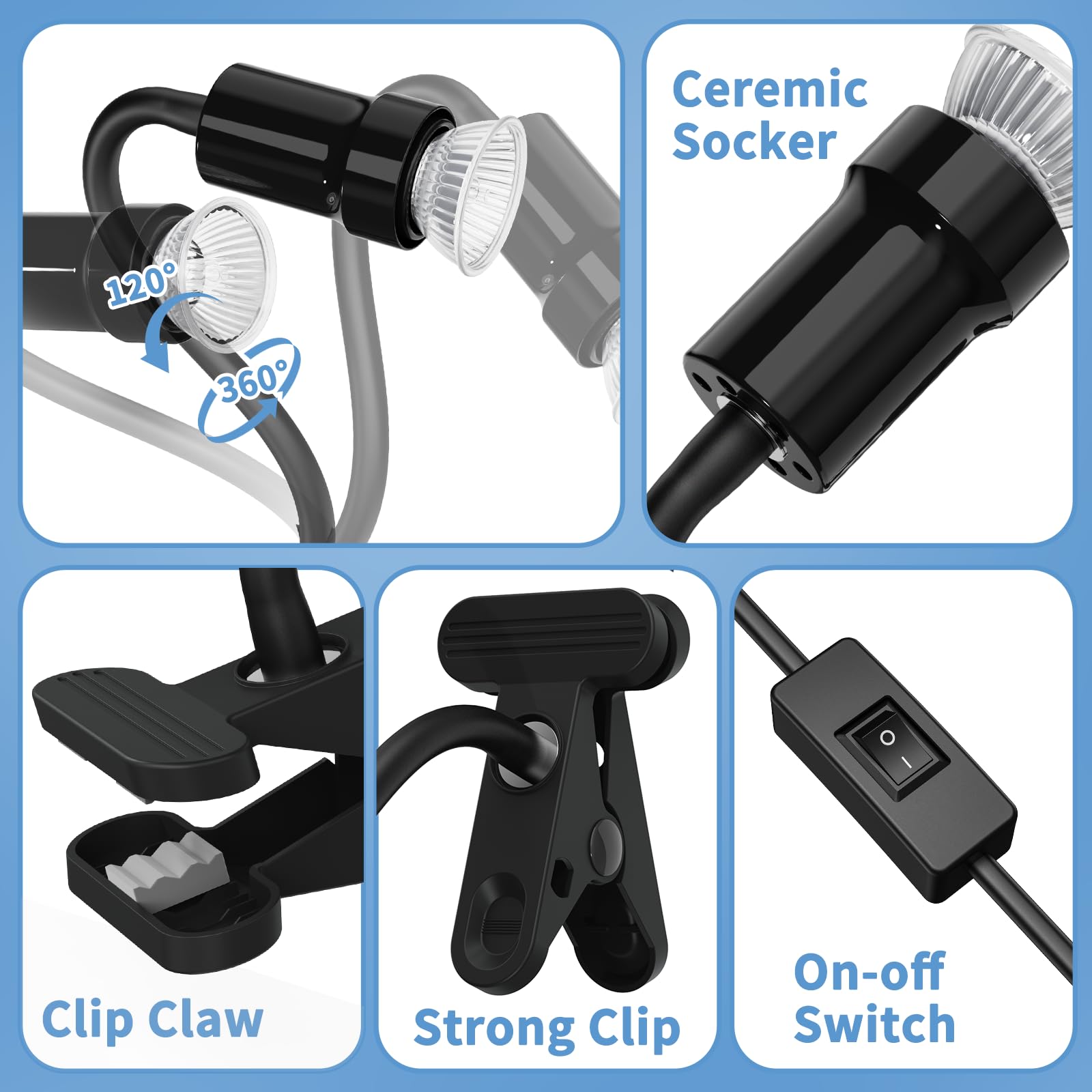 Moonorange Reptile Heat Lamp, 360 Rotatable Uva/Uvb Light Lamp With 2Pcs Basking Bulbs (25W + 35W), Suitable For Snake, Lizard,