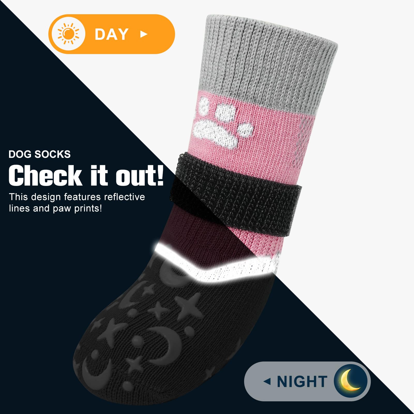 BEAUTYZOO Dog Socks to Prevent Licking Paws for Small Medium Dogs, Dog Socks for Hardwood Floors Anti Slip, Reflective Dog Snow