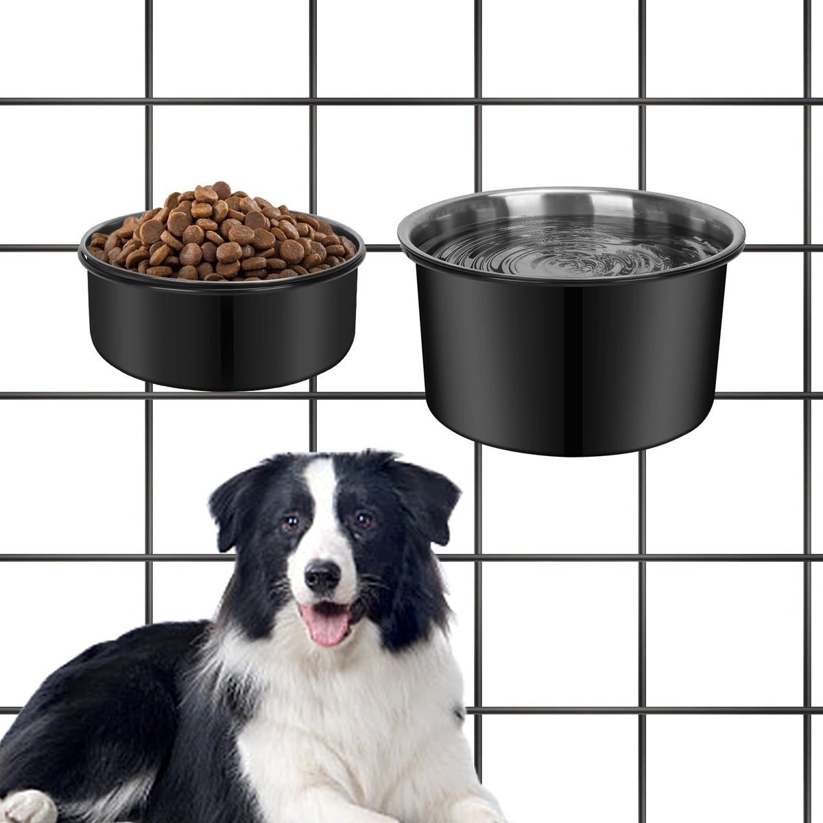 Yecercan No Spill Water Bowl For Dogs, Sturdy Stainless Steel Dog Dishes 2 Pack With Dog Bowl Holder Hanging On Pet Cage Kennel 