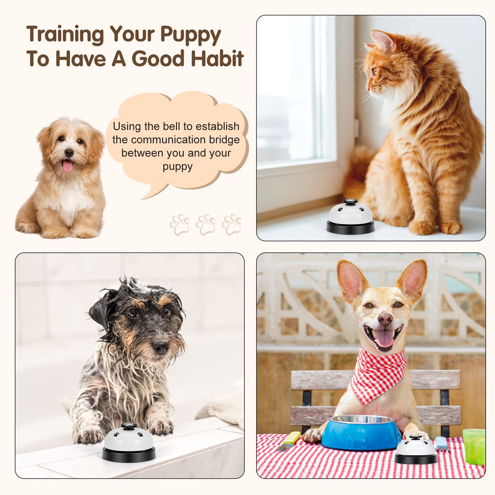 JEXCULL Pet Training Bells - 2 Pack Dog Door Bells for Potty Training, White Metal Communication Device