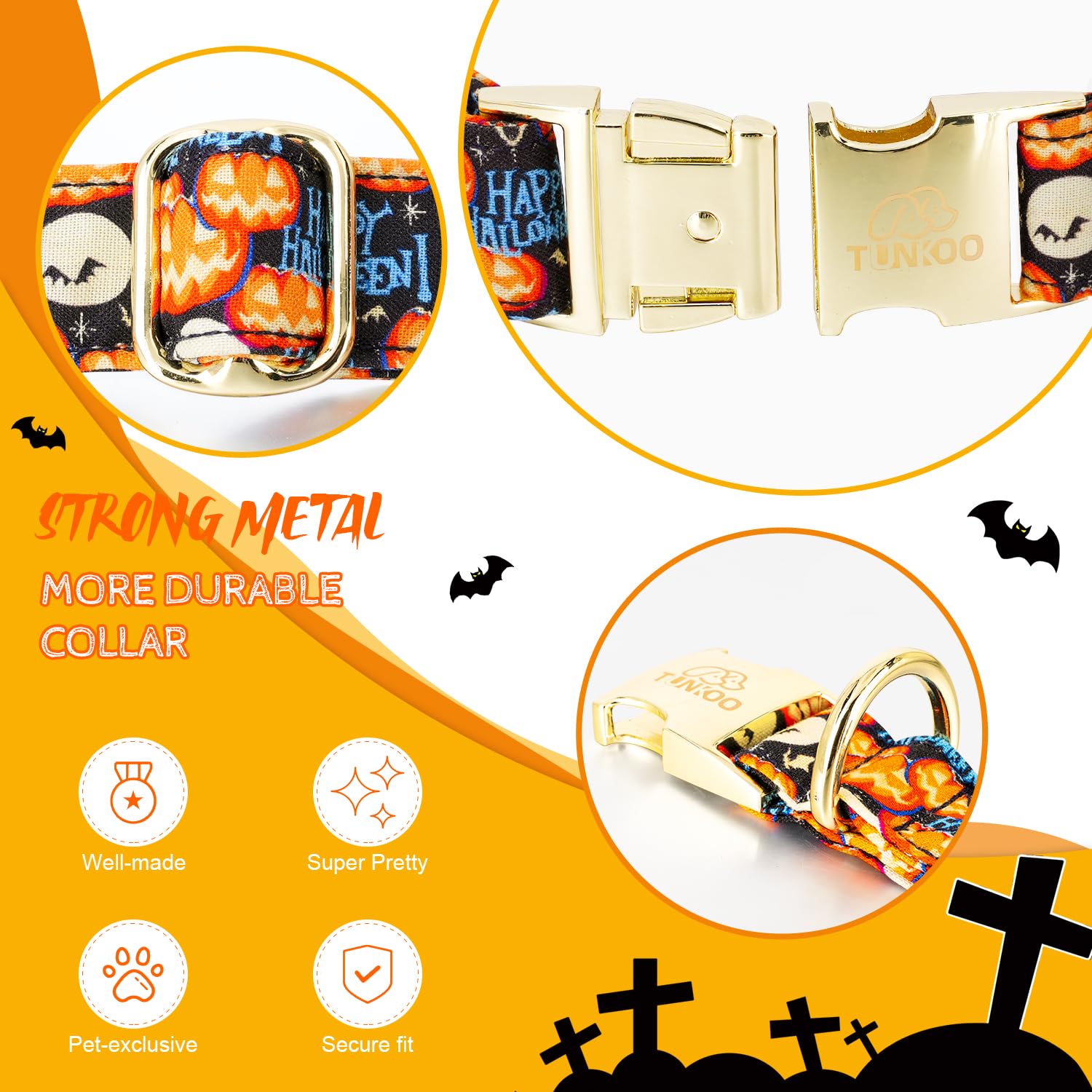Tunkoo Happy Halloween Dog Collar With Pumpkin - Durable, Adjustable, And Stylish Pet Collar Available In Small, Medium, Large L