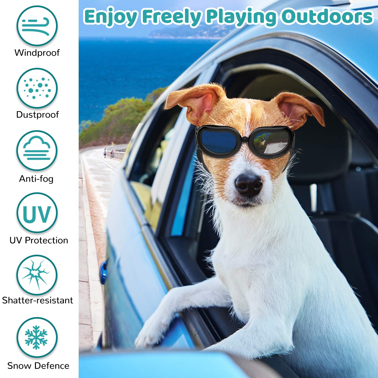 Pawaboo Dog Sunglasses, Small Dog Goggles With Adjustable Band, Waterproof Windproof Snowproof Cool Glasses For Puppy And Cat, Black