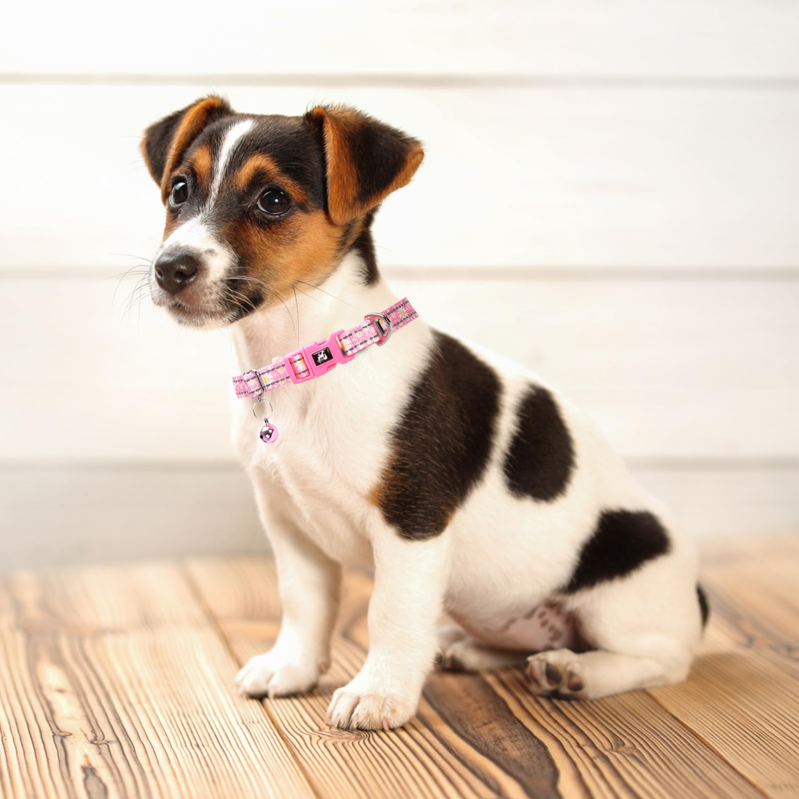 Puppy Collar With Bell - Cute Pink Daisy Design Reflective Nylon Dog Collar For Small Dogs, Adjustable & Durable For Puppies, Ni