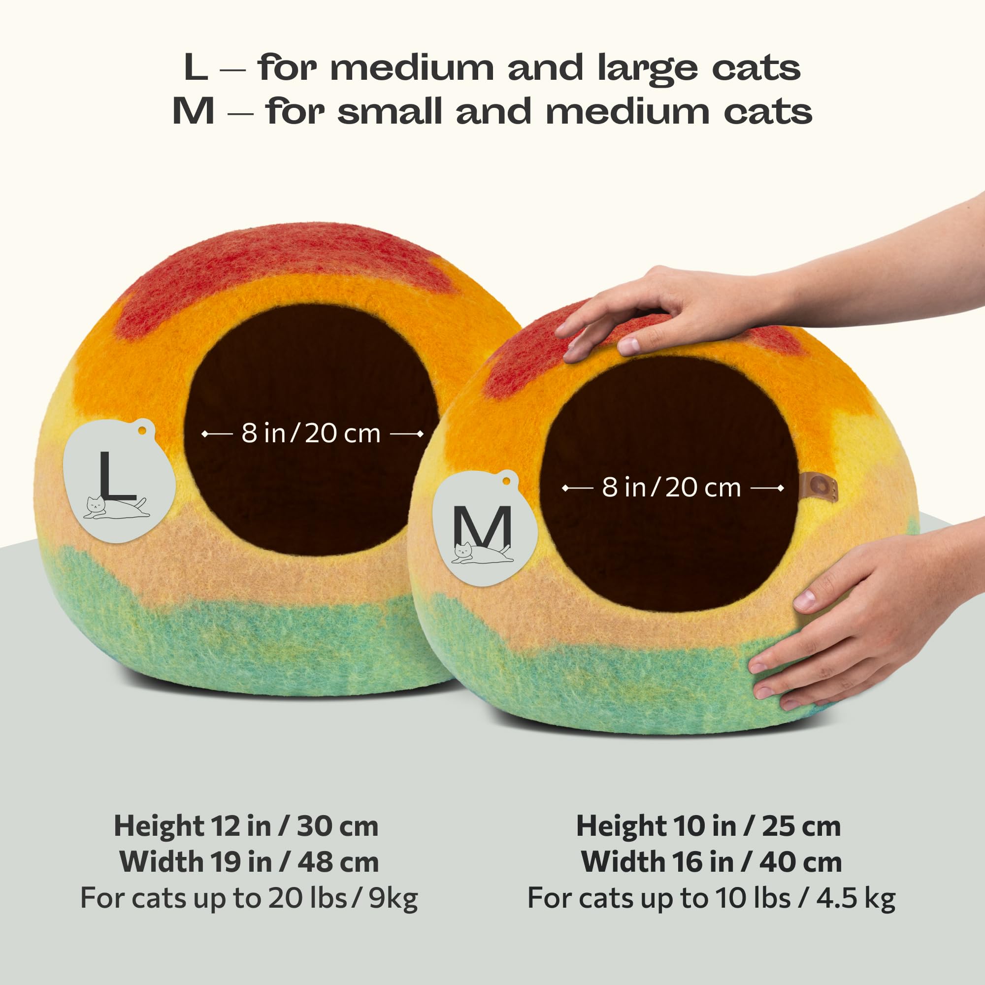 Meowfia Cat Cave - Premium Felt Cat Bed For Indoor Cats, Handmade 100% Merino Wool (Vivid Shades) (Medium, Tucson Sunset)