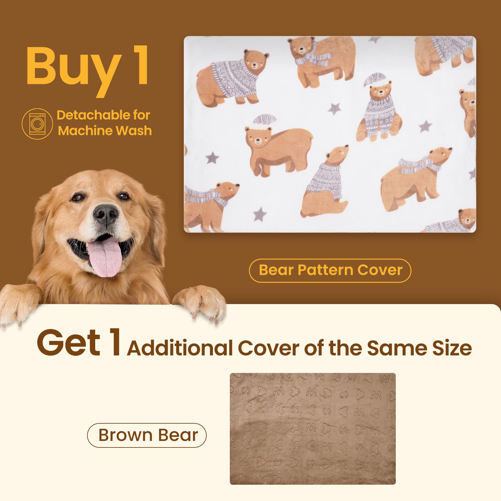 Bearhug Dog Heating Pad, Pet Heating Pad 35''  24''[Two Replaceable Cover] Adjustable Temperature Heated Cat Bed With Steel-Wrap