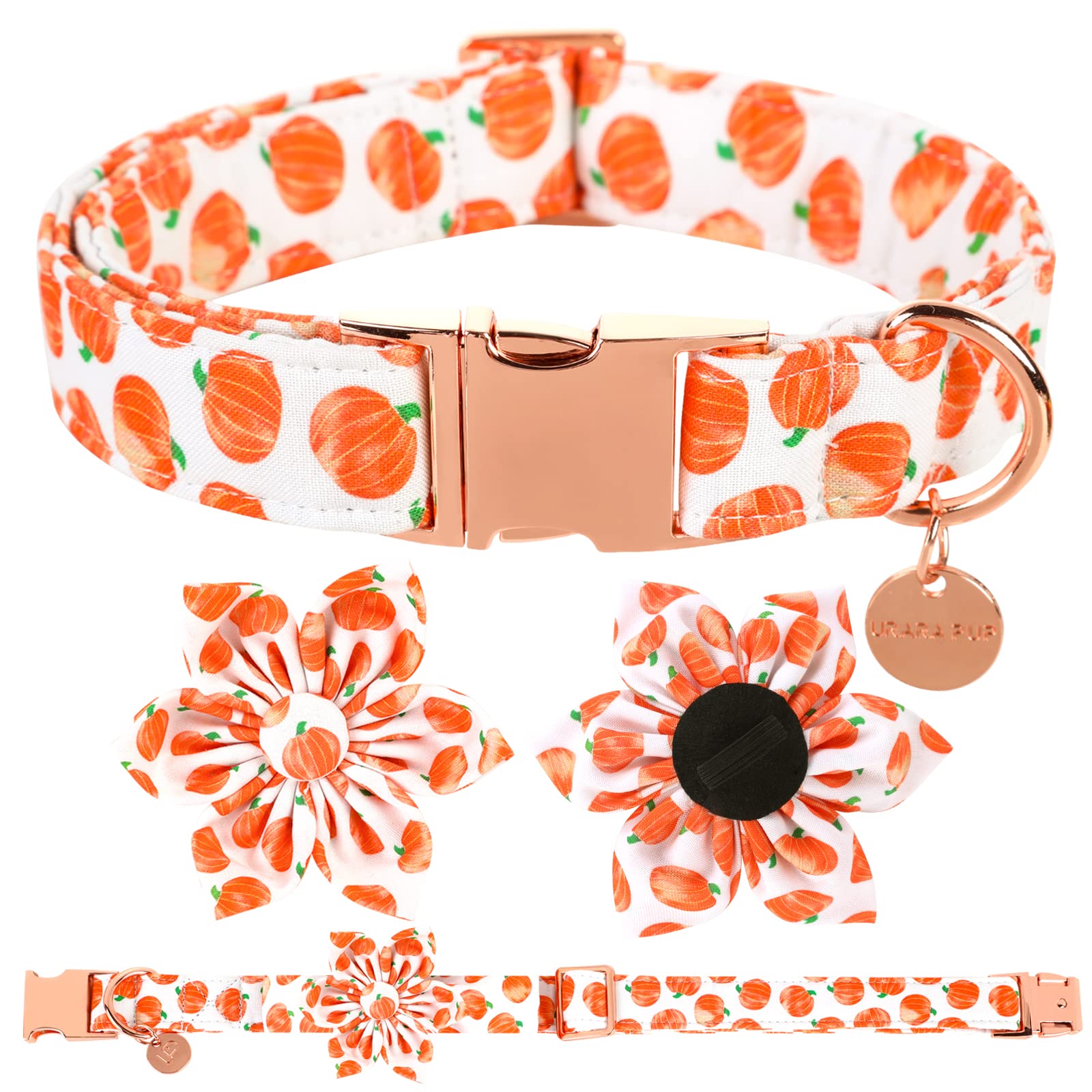 Up Urara Pup Halloween Dog Collar With Flower, Pumpkin Cotton Flower Collar For Large Girl Boy Dog, Fall Dog Collar Flower With Durable Metal Buckle, Adorable Pumpkin Pet Collar, L, Neck 16-24In