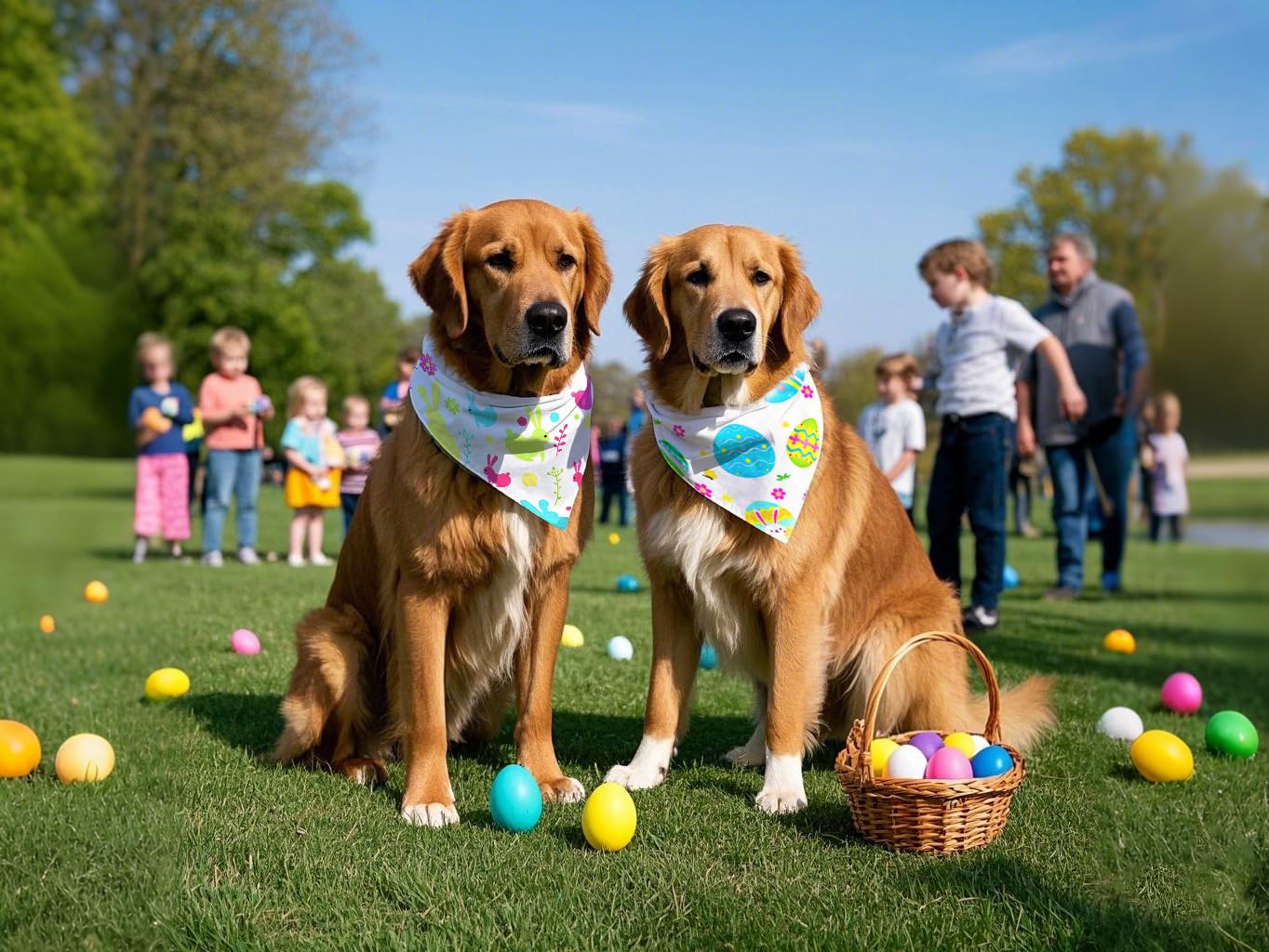 Cozyhaus Easter Dog Bandanas For Large Dogs,Reversible 2-Pack Spring Scarves,Holiday Outfits With Colorful Egg And Bunny Designs